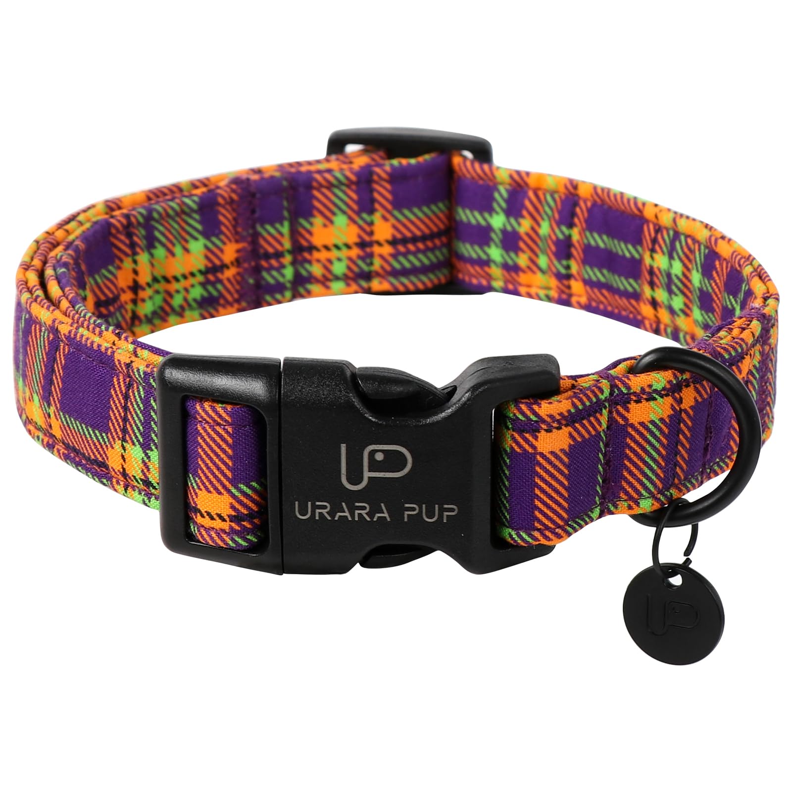 Up Urara Pup Halloween Dog Collar, Colorful Plaid For Small Dogs, Fall & Winter With Lightweight Plastic Buckle, Cute Pet Collar