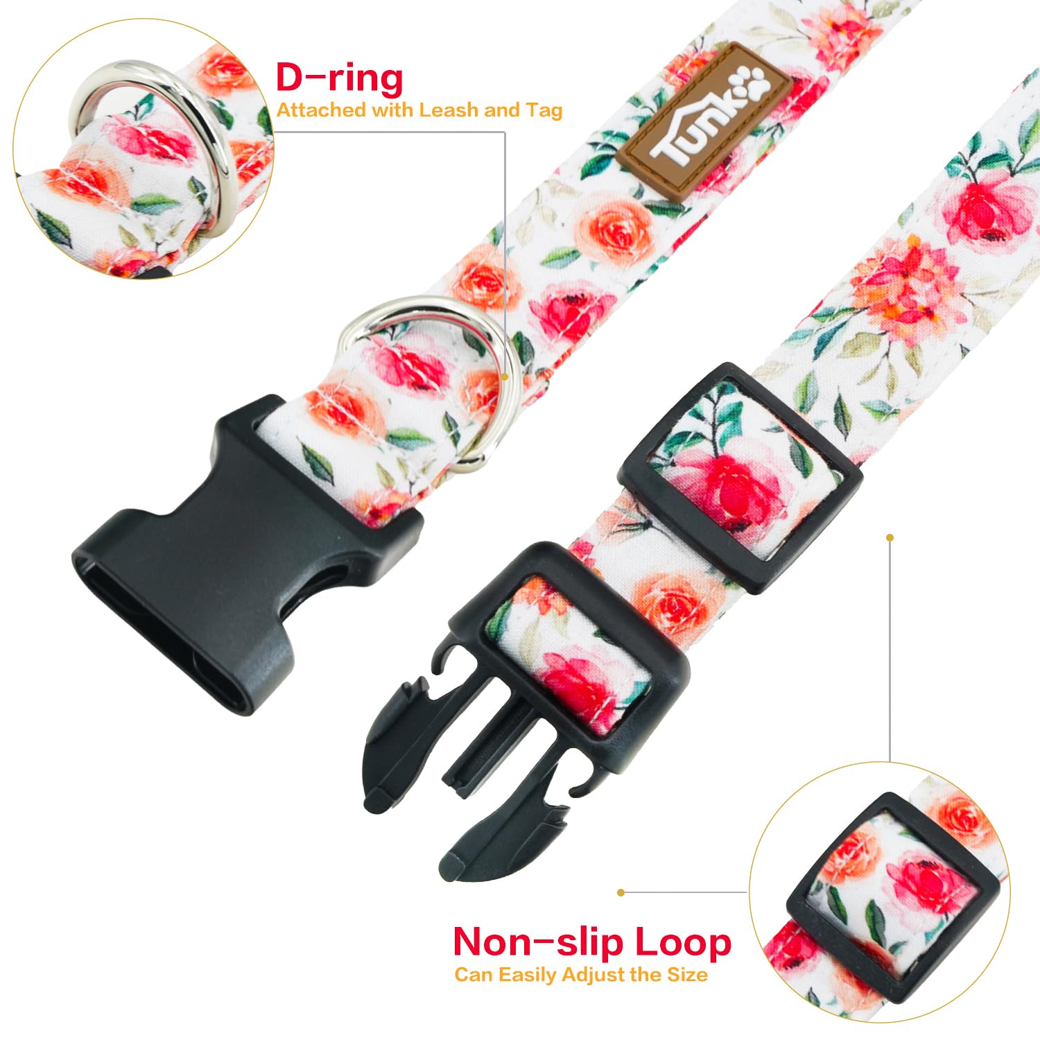 Tunkoo Flower Dog Collar With Rose Cute Adjustable Premium Cotton Collar Durable Plastic Buckle For Small Medium Large Boys Girl