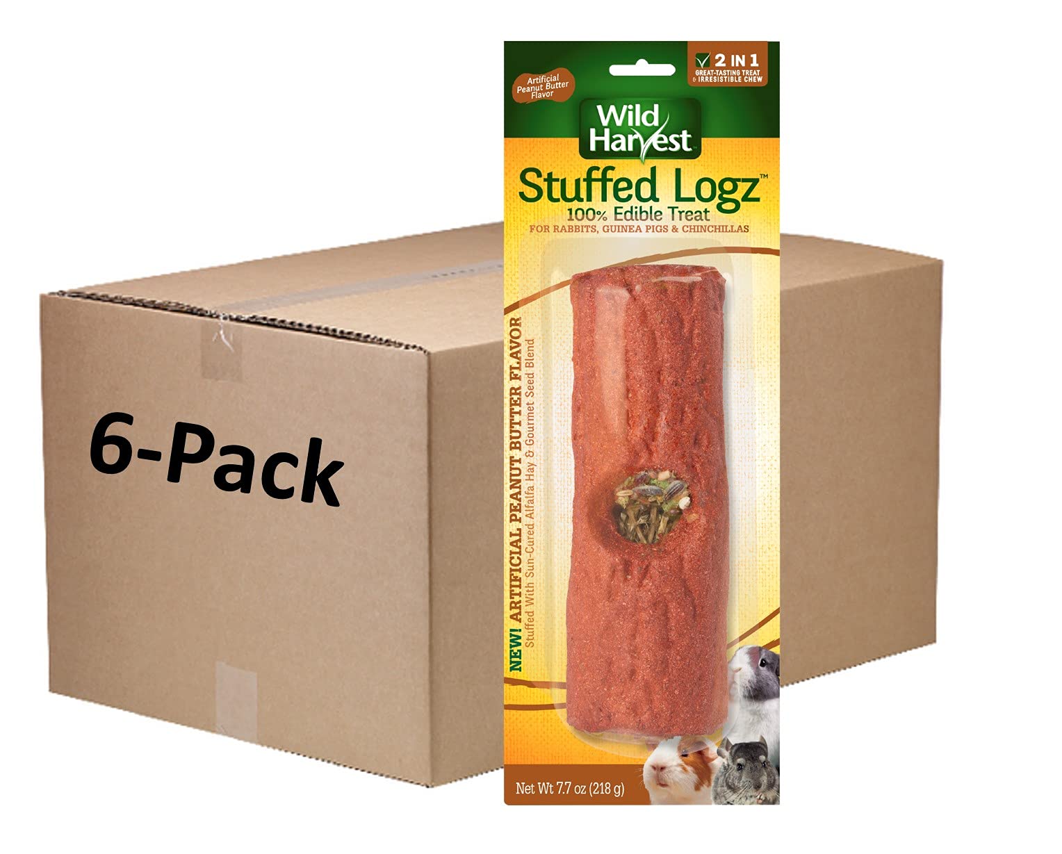 Wild Harvest Stuffed Logz 6 Count, Edible Treat for Rabbits, Guinea Pigs and Chinchillas, Artificial Peanut Butter Flavor (P-992