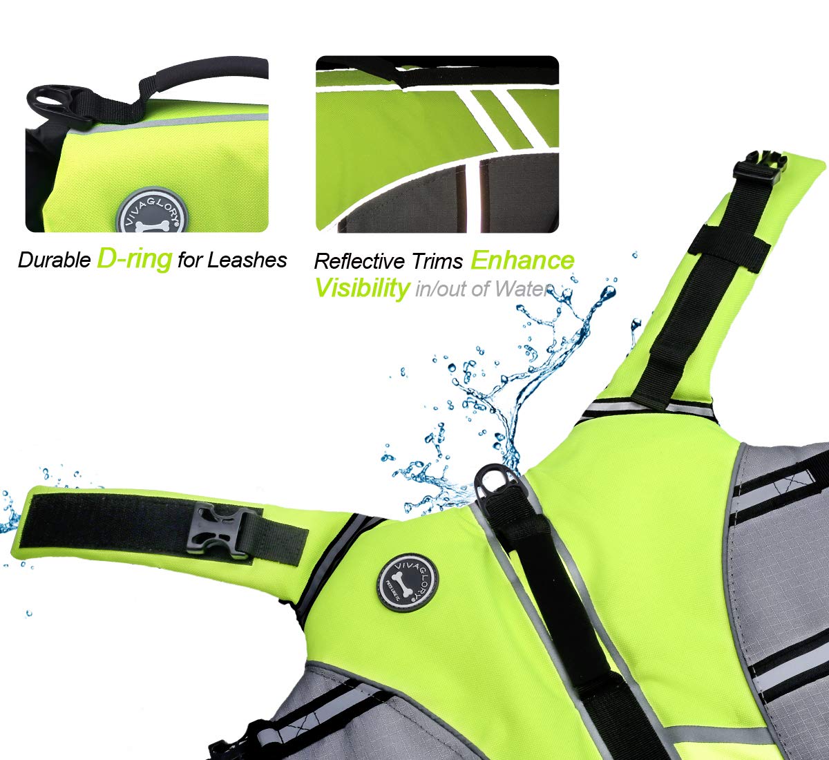 Vivaglory Sports Style Dog Life Jacket With Adjustable & Durable, Extra Flotation Swim Life Vest With Secure Fastening System For Medium Dogs, Bright Yellow