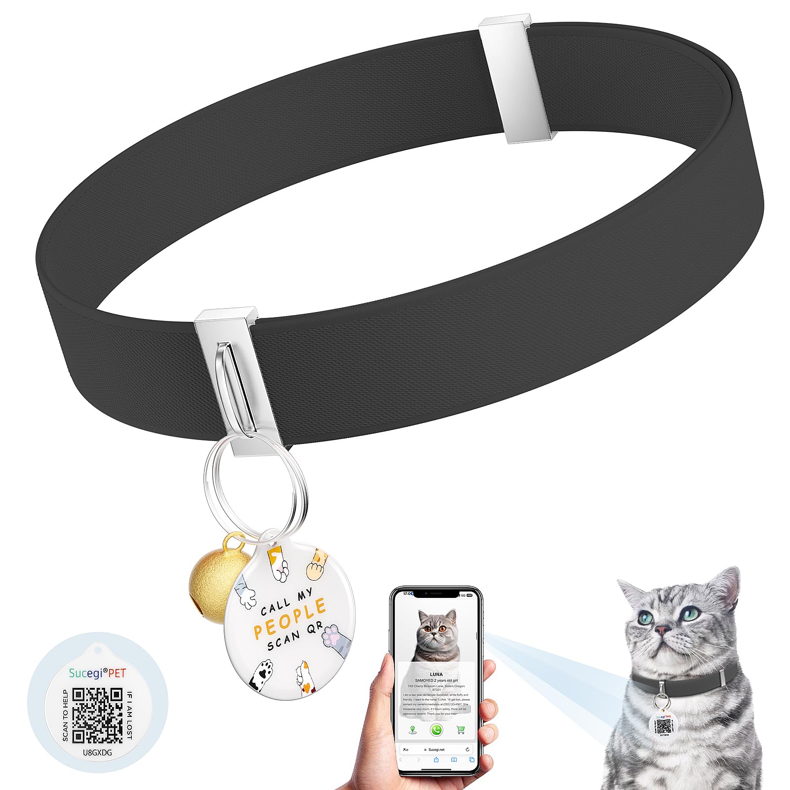Cat Collar With Bell, Stretch Elastic Quick Release, Non Breakaway Lightweight Kitten Collar For Girl Boy Cats, Pet Supplies,Gif