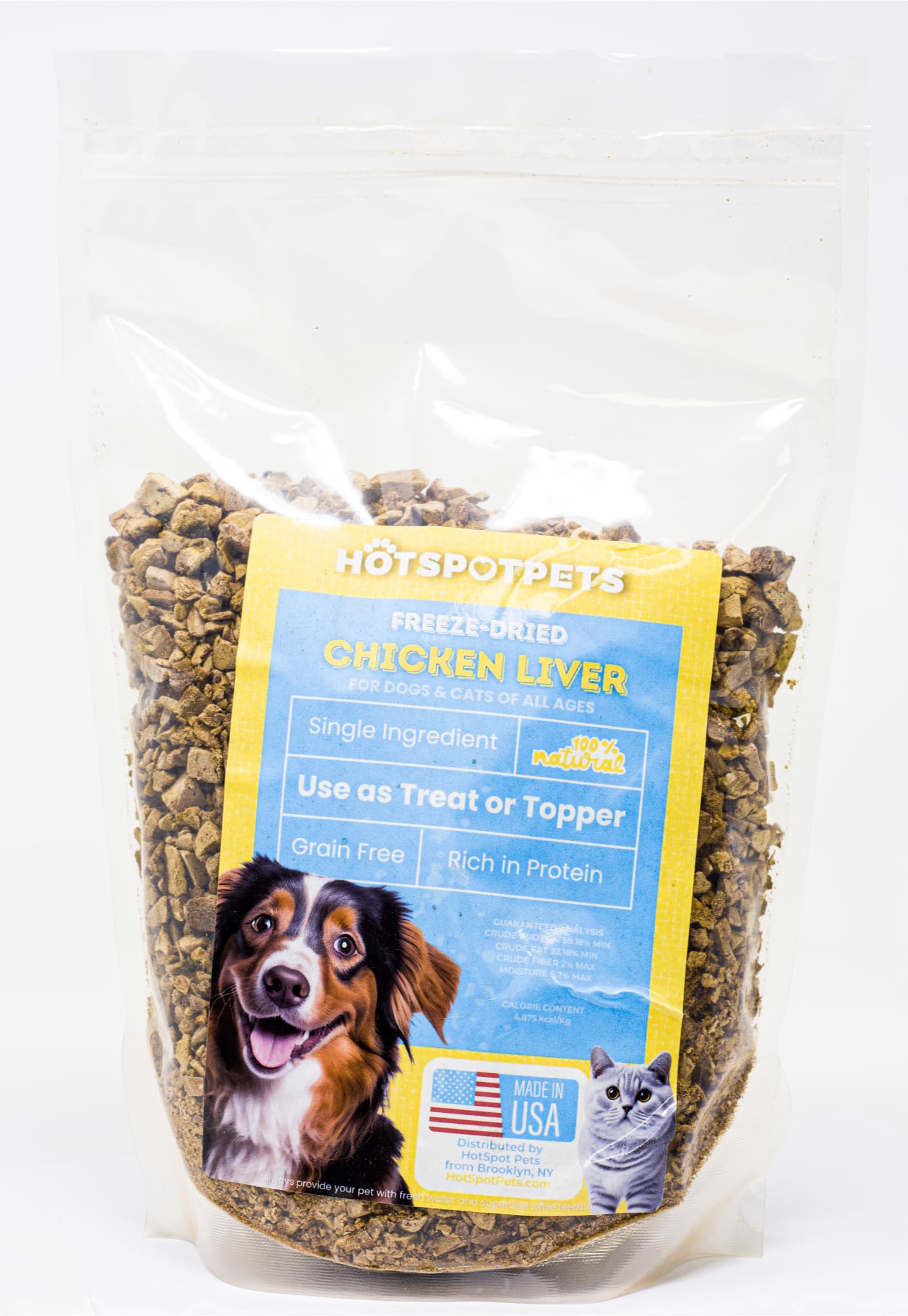 hotspot pets Freeze Dried Chicken Liver Treats for Cats & Dogs -1LB Big Bag- Single Ingredient All Natural Grain-Free - Perfect