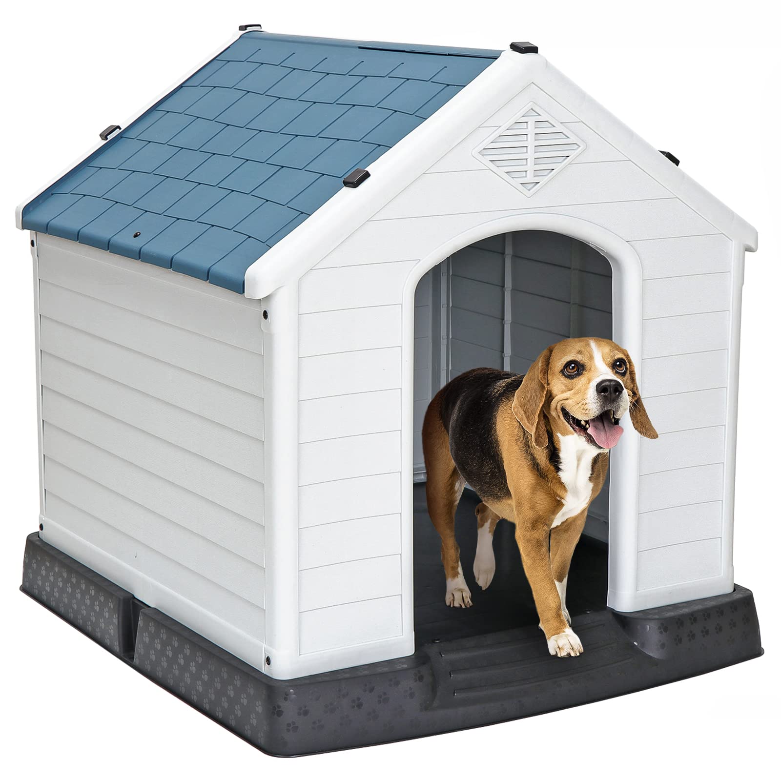Zeny Plastic Dog House - Waterproof Dog Kennel With Air Vents And Elevated Floor All Weather Indoor Outdoor Insulated Doghouse P