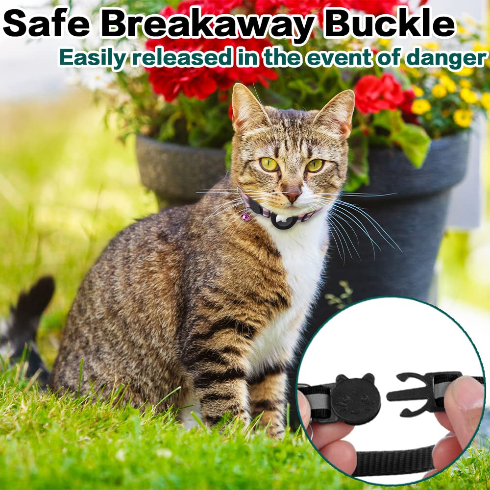 Airtag Cat Collar Breakaway, Reflective Kitten Collar With Apple Air Tag Holder And Bell For Girl Boy Cats, 0.4 Inches In Width And Lightweight (Red)