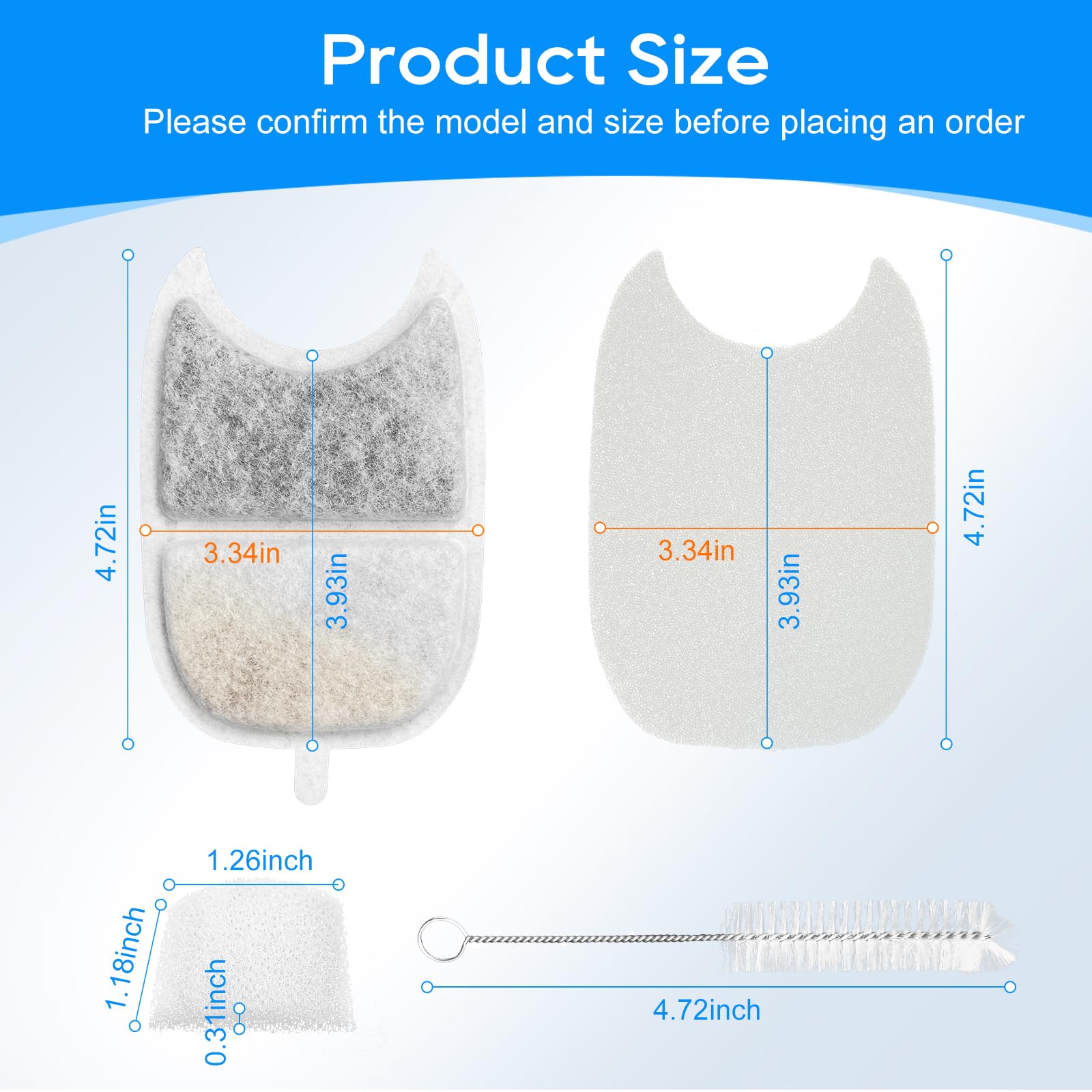 Cunina 8+8 Set Cat Water Fountain Filters & Pump Sponges For 135 Fl Oz/4L Wilreless Cat Water Fountain, Replacement Filters & Sp