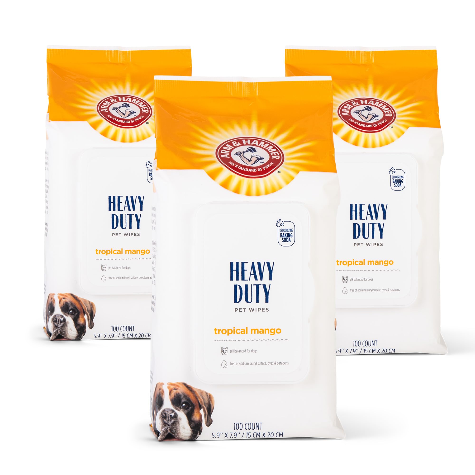 Arm & Hammer For Pets Heavy Duty Multipurpose Bath Wipes For Dogs | All Purpose Dog Wipes Remove Smell & Refresh Skin For Pets| Fruity Mango, Hundred Count - 3 Pack Of Pet Wipes