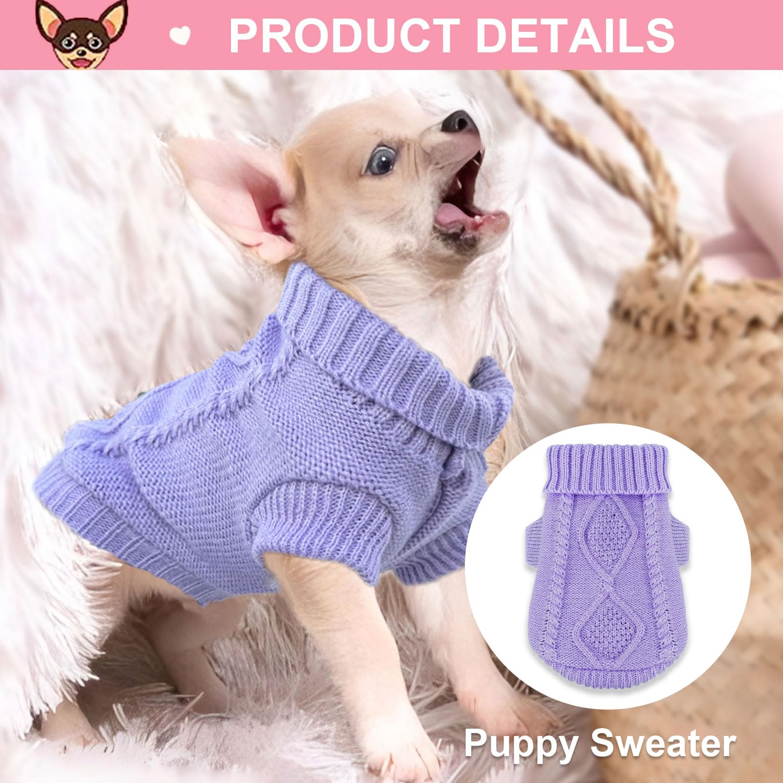 2 Pieces Chihuahua Sweater Dog Sweater For Small Dogs Winter Warm Dog Knitted Sweater Cute Puppy Clothes For Teacup Yorkie Pet C