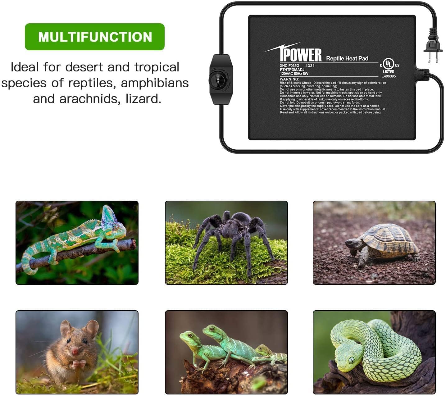 Ipower 6 By 8 Inch Reptile Heating Pad With Temperature Adjustable Controller Knob, Under Tank Warmer Terrarium Heat Mat For Rep