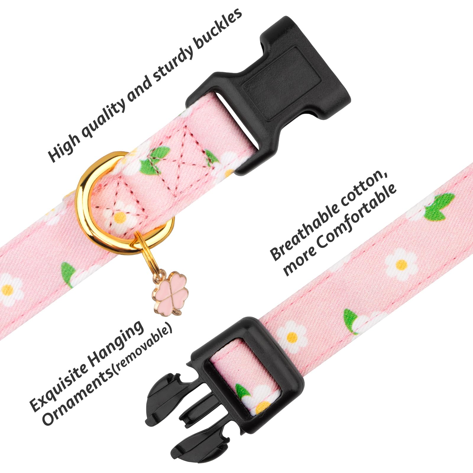 Cotton Handmade Dog Collar Cute And Distinctive Patterns Pink Flower With Pendant For Girl Boy Dogs Collars M