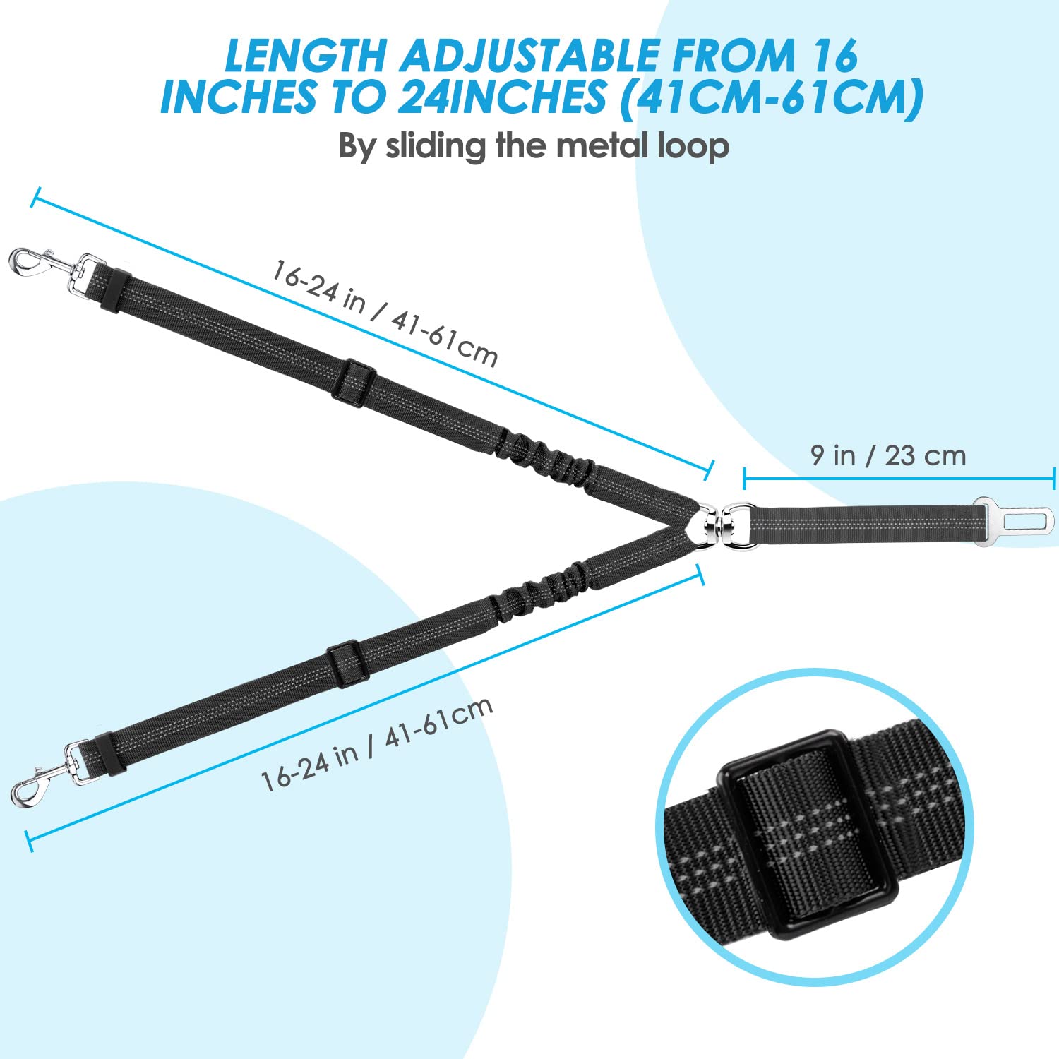 Slowton Dog Seat Belt, Double Dog Seatbelt Adjustable Vehicle Safety Leash With Elastic Bungee Buffer, Reflective No Tangle Y Shape Two Dog Harness Seat Belt Splitter For Pets Car Trip (Black, S)