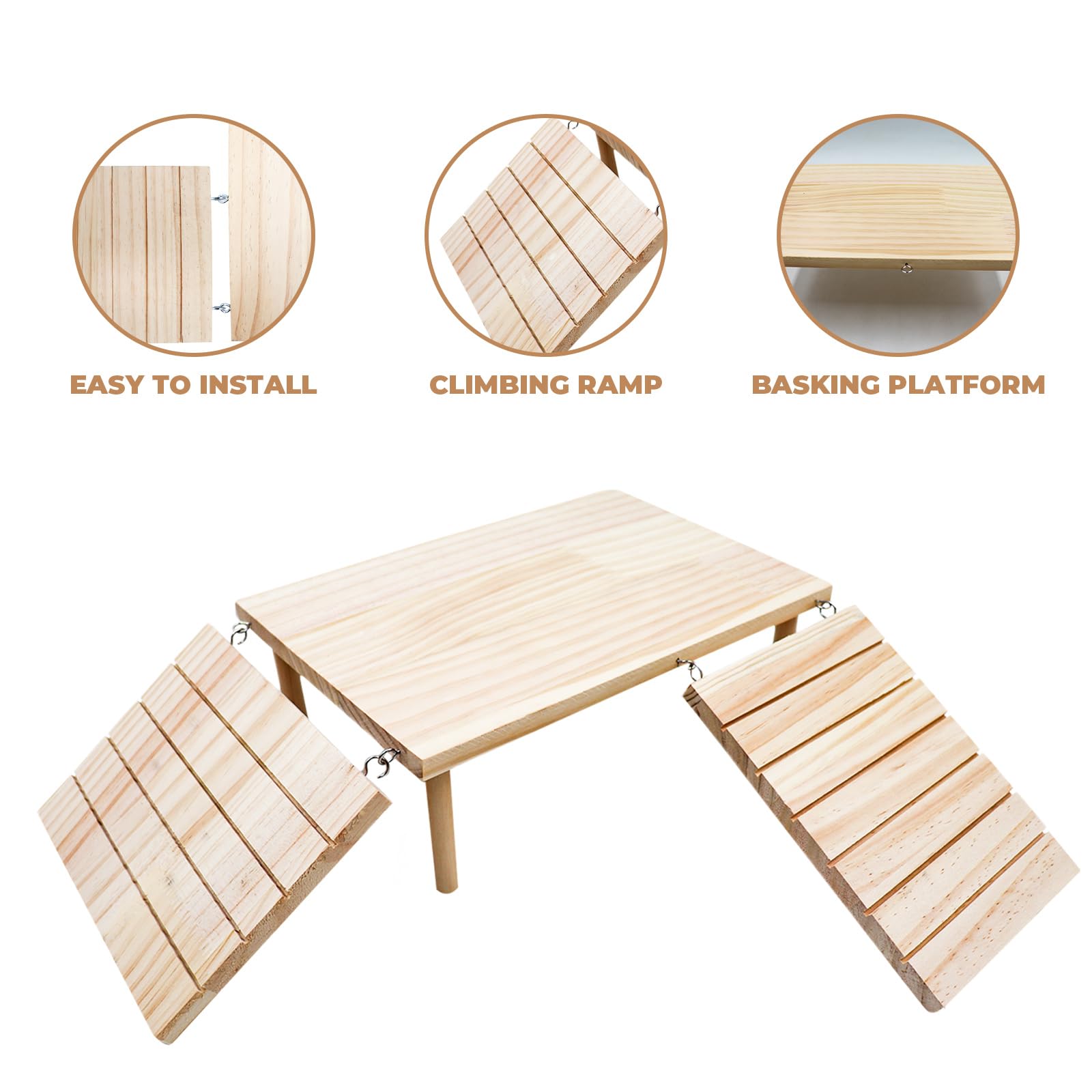 Bearded Dragon Tank Accessories, Wooden Basking Platform with Ramp, Reptile Basking Platform, Reptile Habitat Accessories for Be