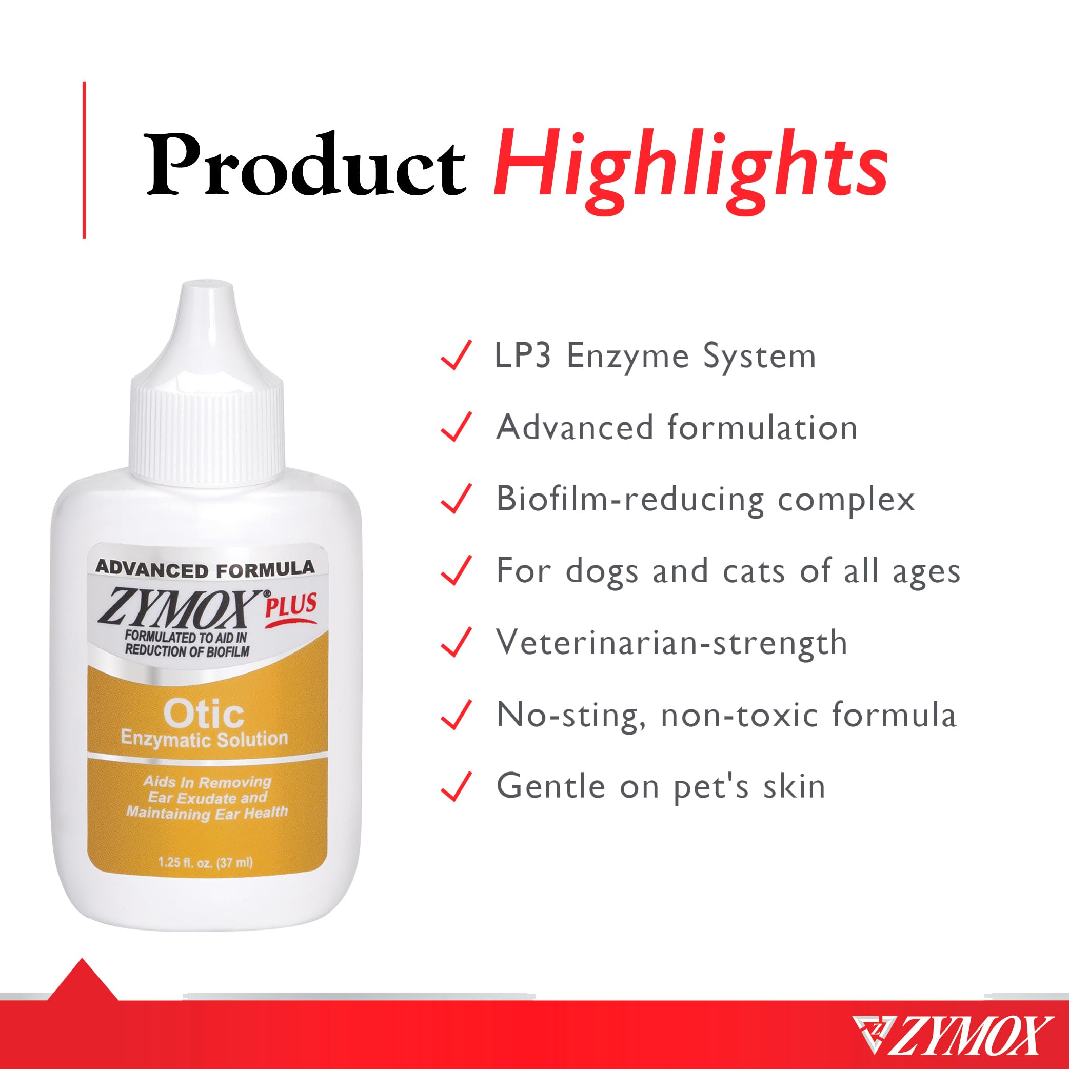 Zymox Advanced Formula Otic Plus Enzymatic Ear Solution for Dogs and Cats Without Hydrocortisone, 1.25oz