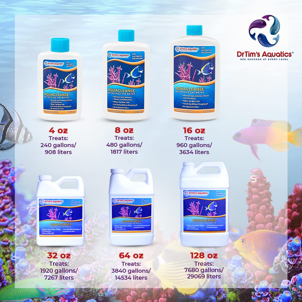 DrTims Aquatics AquaCleanse for Saltwater Aquariums - Tap Water Detoxifier: Dechlorinator & Ammonia Remover for New & Cycled Fis