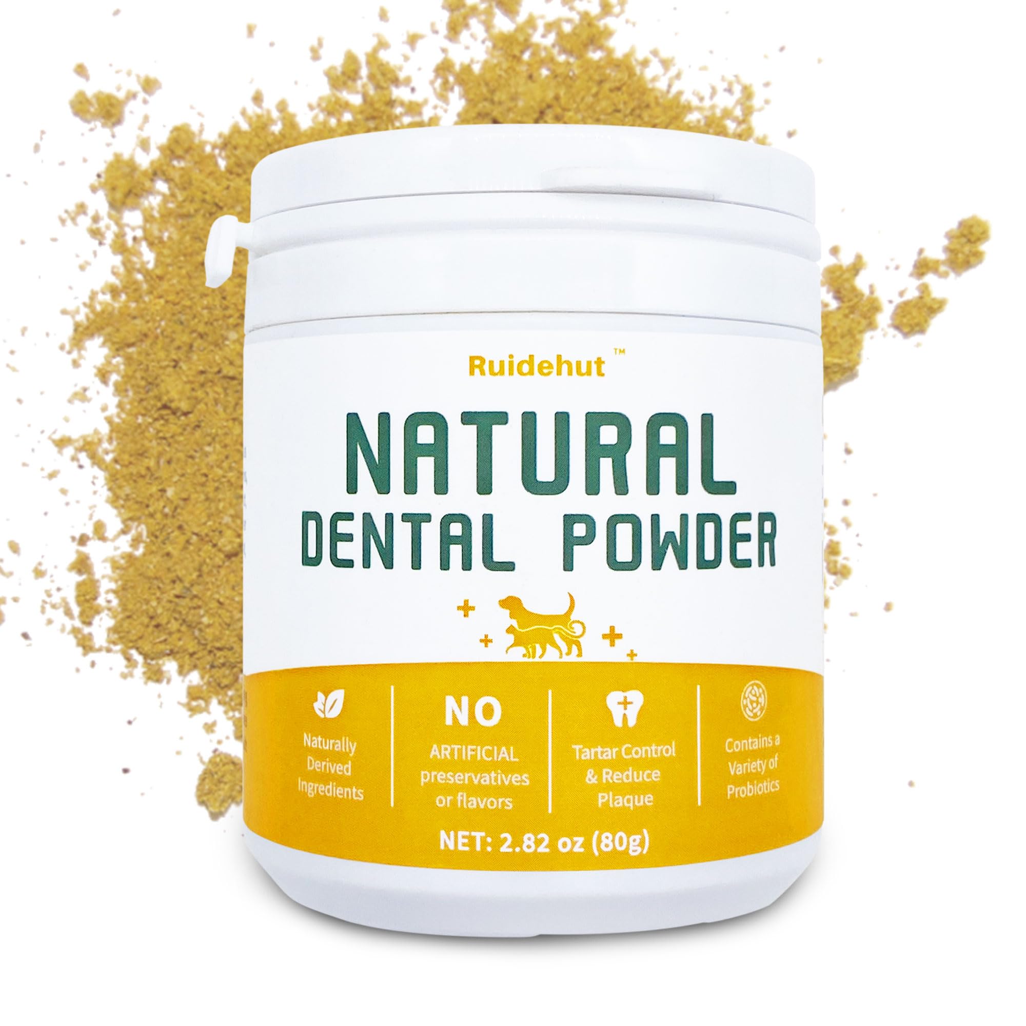 Ruidehut Natural Dog Dental Powder - Removes Plaque and Tartar - Breath Freshener - Contains Probiotics to Fight Bad Breath - Mo