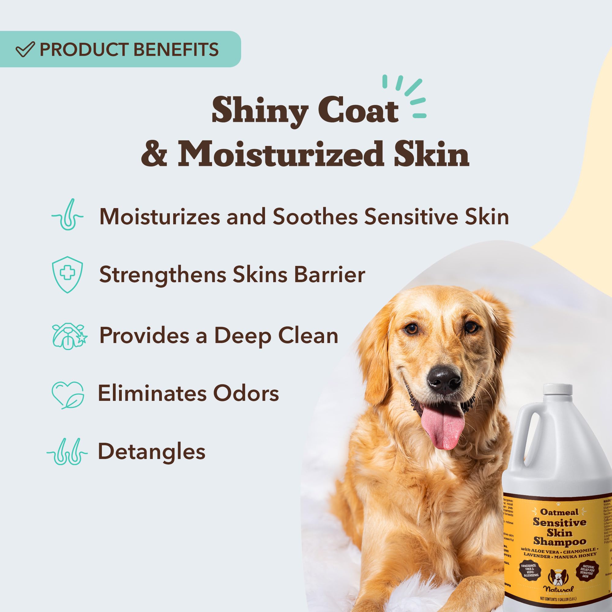 Natural Dog Company Oatmeal Sensitive Dog Gallon Shampoo, Hypoallergenic For Allergies & Itching, Cleans Conditions, Detangles &