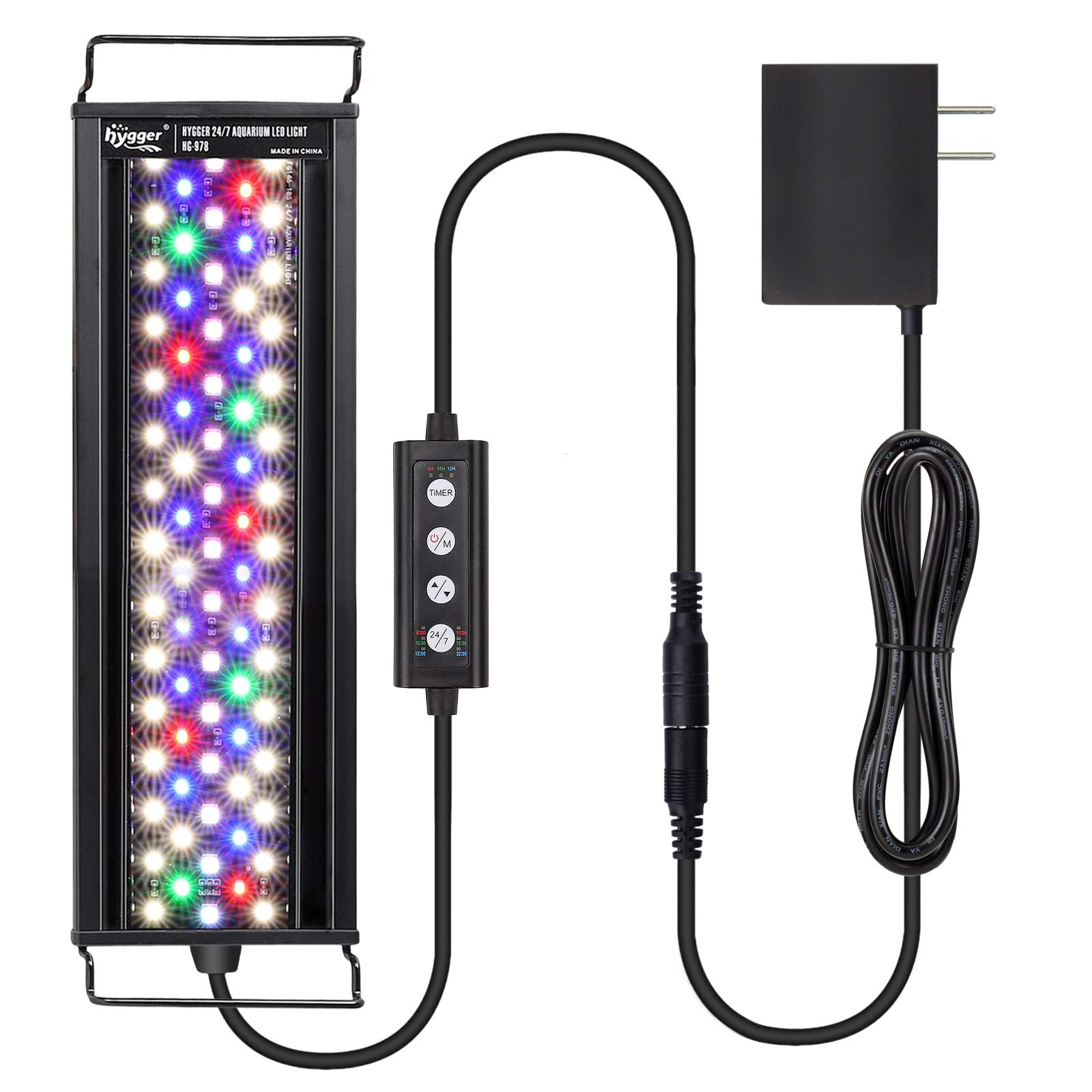 hygger 14W LED Aquarium Light, Adjustable Brightness & Timer, 7 Colors, for 12-18 inch Tanks, Black Aluminum Bracket