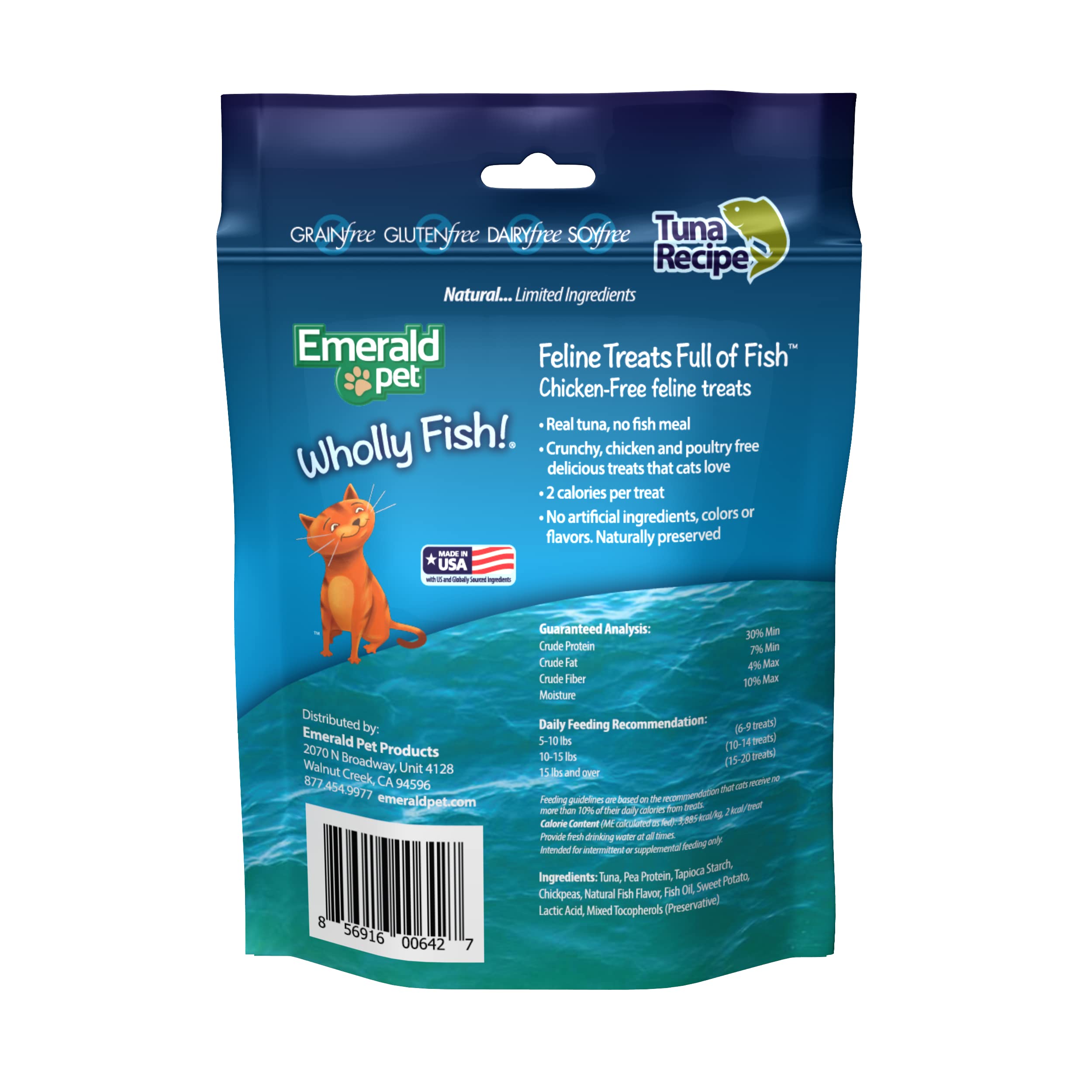 Emerald Pet 3 Pack of Wholly Fish Chicken-Free Tuna Recipe Cat Treats, 3 Ounces Per Pack