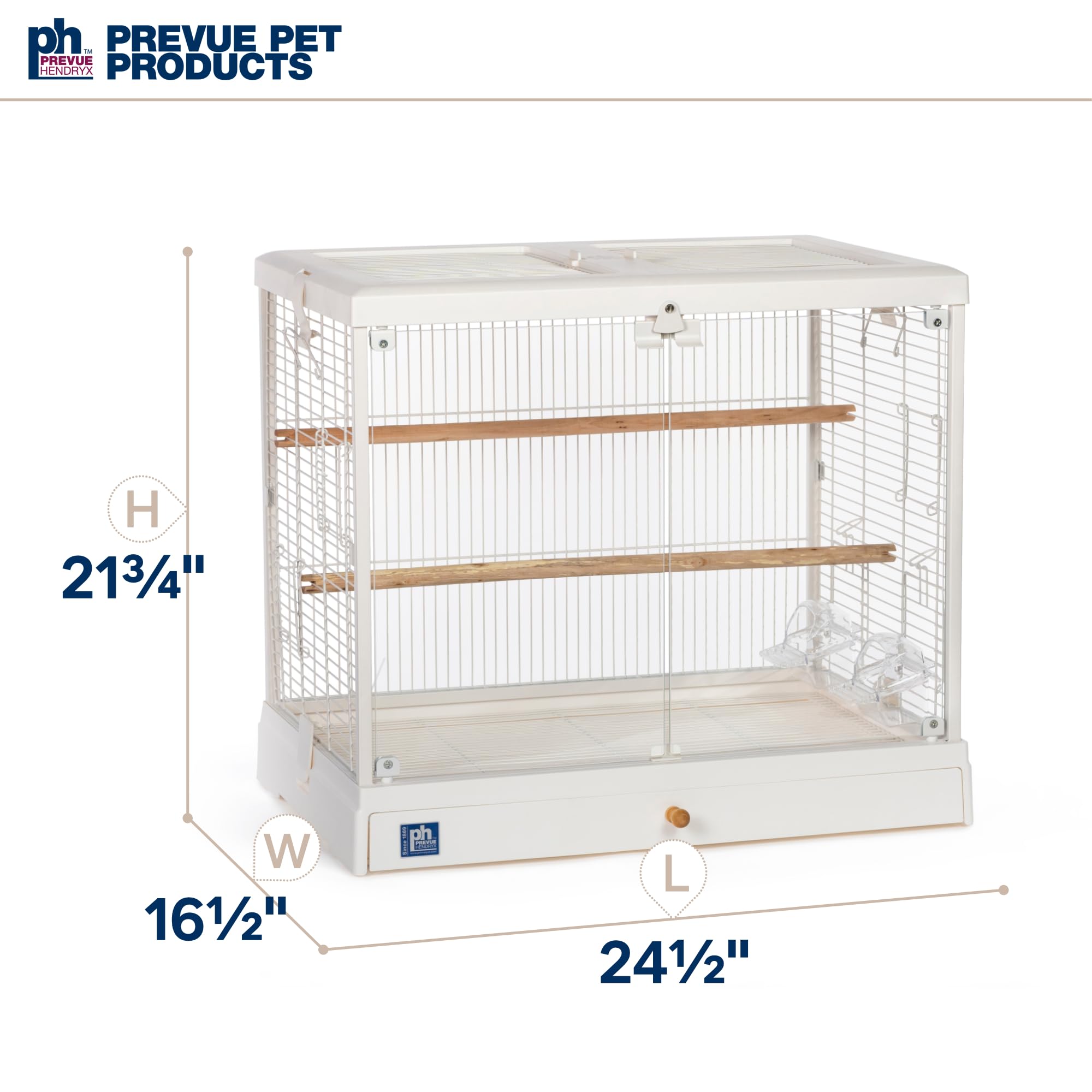 PH Prevue Hendryx Clear View Glass Bird Cage for Small Birds - 23.5" L x 16.5" W x 21.75" H - White Frame Model 224