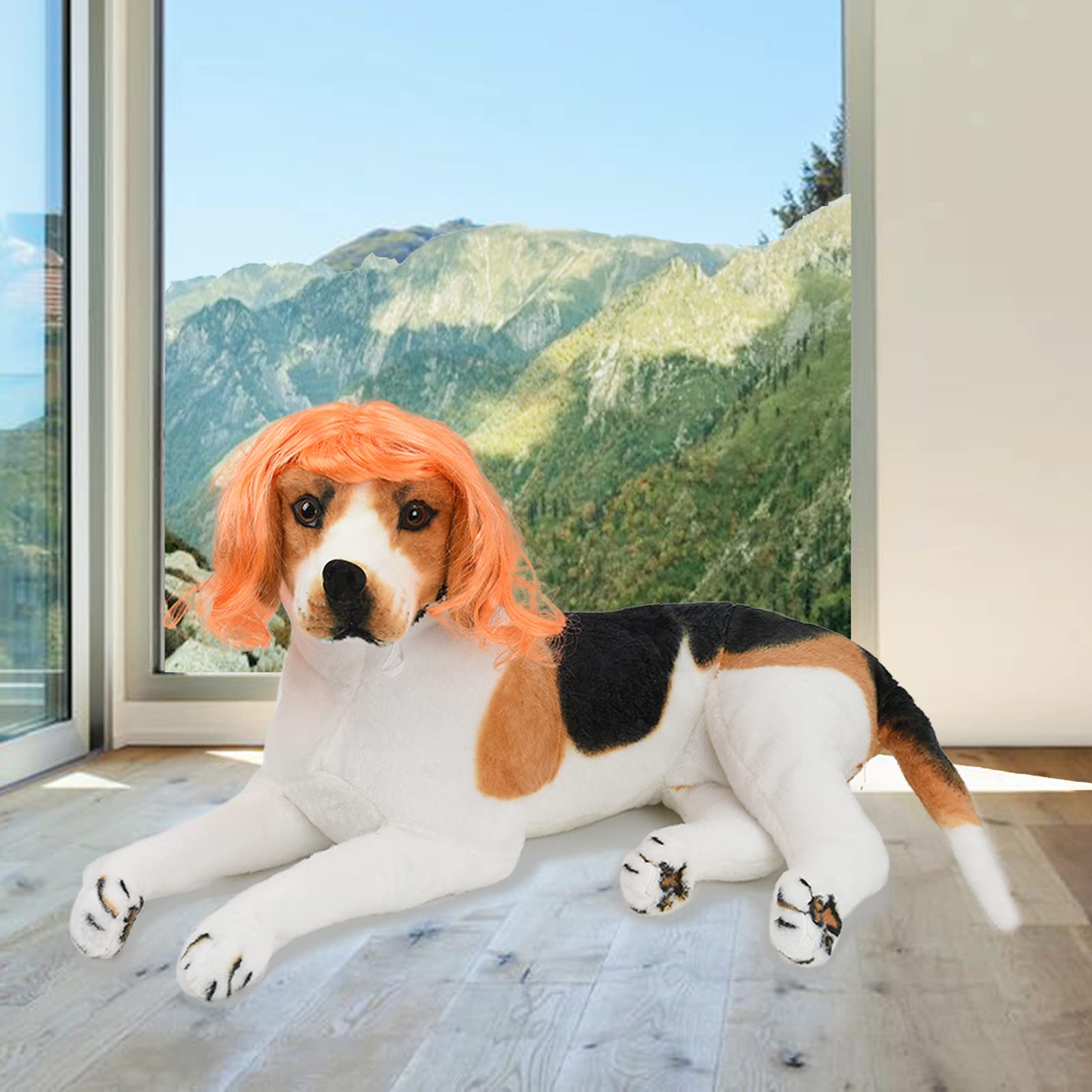 Funny Orange Long Curly Dog Wig, Cat Cosplay Wig, Pet Wigs For Halloween, Christmas, Parties, Festivals, Dog Wigs For Small Medium And Large Dogs