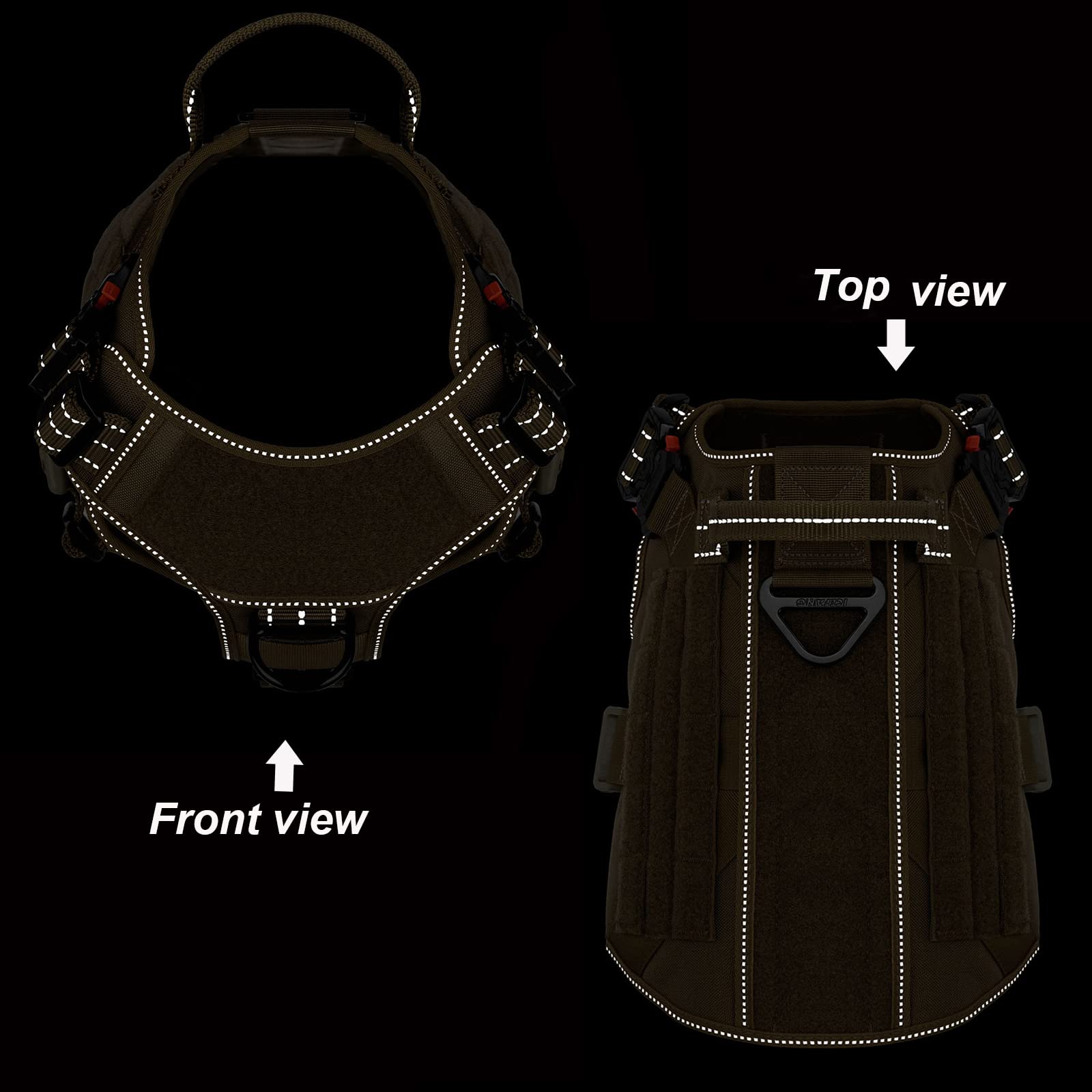 Icefang Gn1 Reflective Tactical Dog Harness X-Large Sized, Molle K9 Dog Vest With 2X Metal Buckles,Adjustable Pet Harness, No Pu