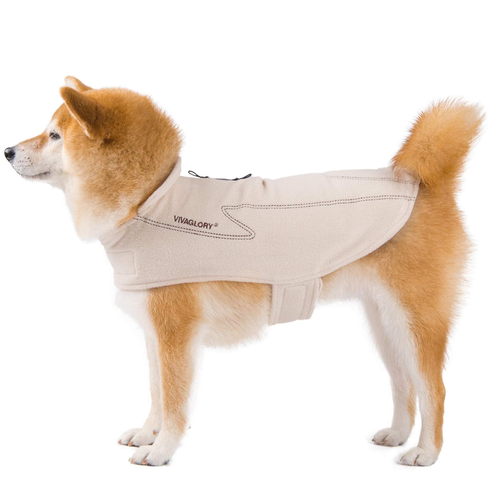 Vivaglory Dog Fleece Coat Warm Jacket With Hook And Loop Fastener, Easy To Take On And Off, Winter Vest Sweater For Small Medium Large Dogs Puppy Windproof Clothes For Cold Weather, Beige, M
