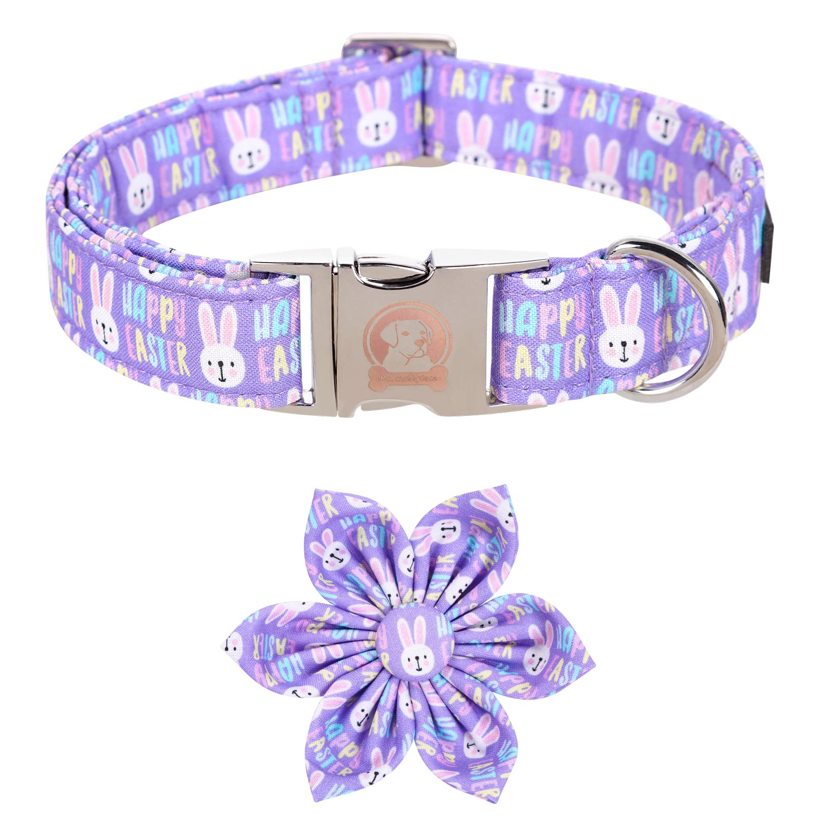 Mr. Chubbyface Easter Dog Collar Purple Rabbit With Flower Adjustable Bowtie For Small Medium Large Dogs