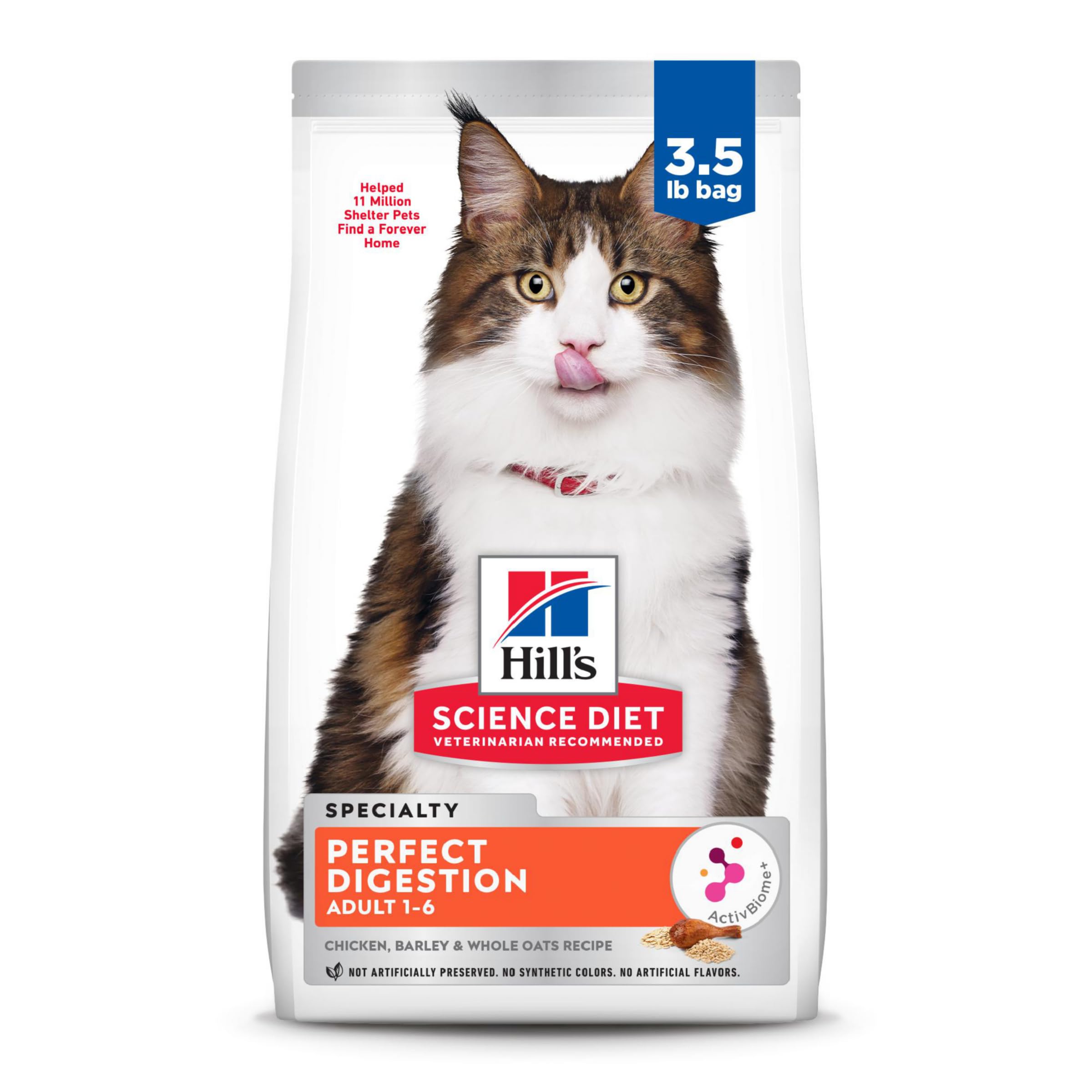 Hills Science Diet Perfect Digestion, Adult 1-6, Digestive Support, Dry Cat Food, Chicken, Brown Rice, & Whole Oats, 3.5 lb Bag