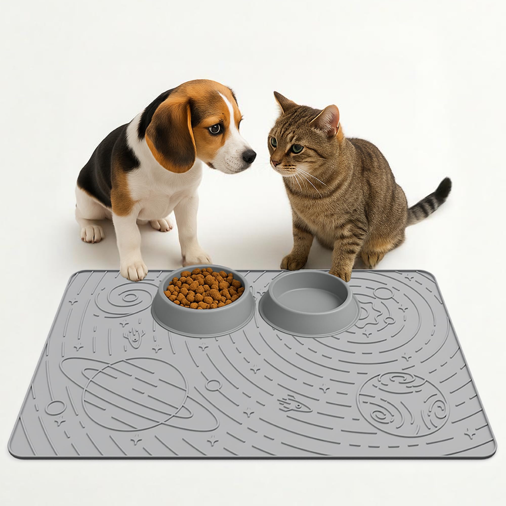 OHMO Dog Food Mat, Silicone Waterproof Cat Food Mat, Non-Skid Spill Proof Pet Feeding Mat for Food and Water, Easy to Clean Dog 