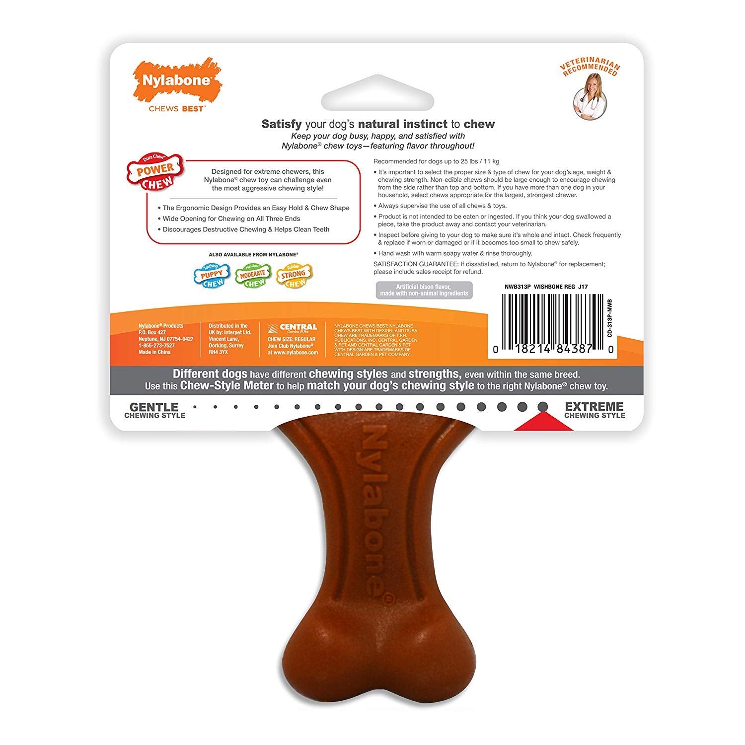 Nylabone 3 Pack Of Power Chew Wishbone Chew Dog Toys, Regular, Bison Flavor