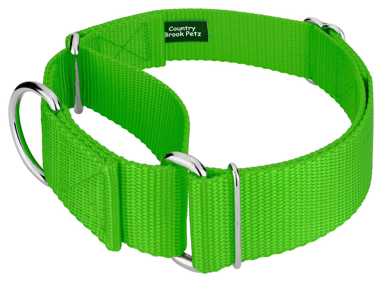 Country Brook Petz - Vibrant 15 Color Selection - Martingale Heavyduty Nylon Dog Collar (Large, 1 1/2 Inch Wide, Hot Lime Green)