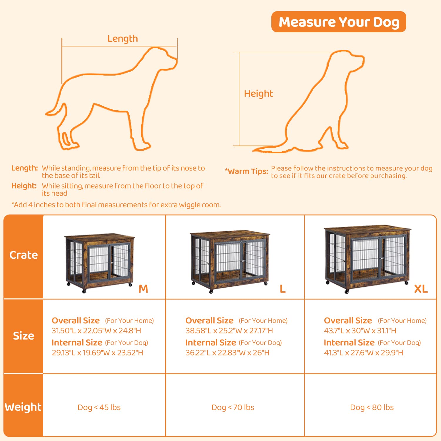 Ichbingo Dog Crate Furniture, Wooden Dog Crate Table, 31.5' Dog Kennel With 3 Doors, Flip-Up Top Opening And Wheels, Decorative Pet Crate Dog House For Medium/Small Dog Indoor Use (Rustic Brown)