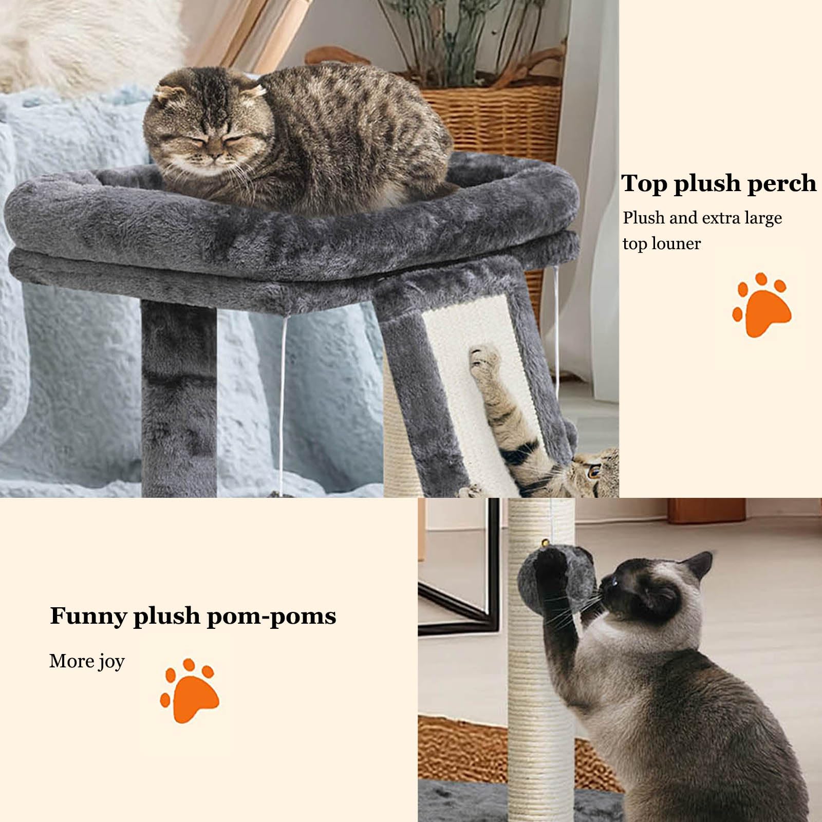 Syandlvy Small Cat Tree With Perch, Cat Scratching Board For Indoor Cats, Scratching Post With 2 Dangling Balls, Great For Kitte