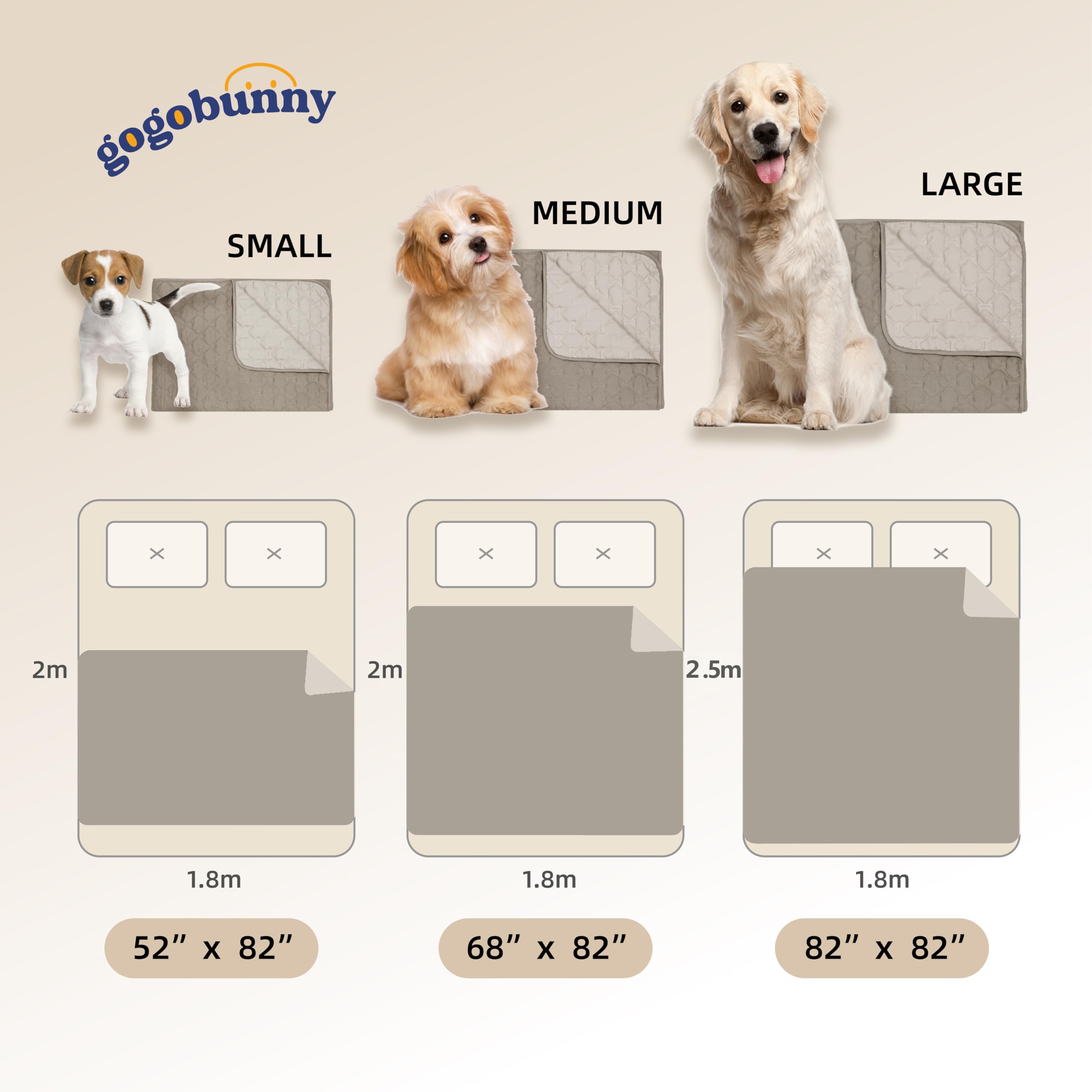 Gogobunny 100% Double Sided Waterproof Dog Blanket Soft Pet Bed Cover Reversible Protect Furniture Couch Sofa Car For Puppy Large Dog Cat (Dark Stone/Light Stone, 82X102 Inch (Pack Of 1))