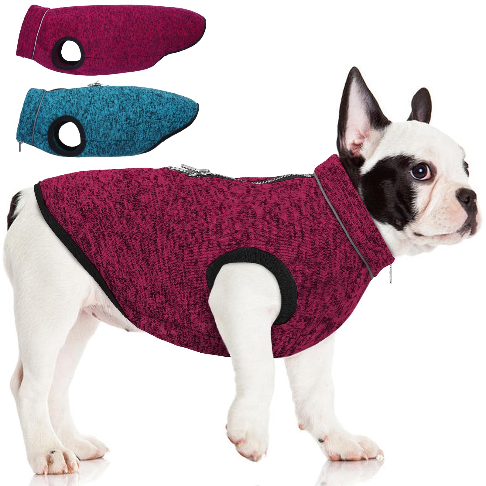 Rozkitch Dog Sweater, Knit Dog Jacket With Fleece Lining, Dog Coats For Small Dogs With Zipper Opening For Harness, Fleece Dog J