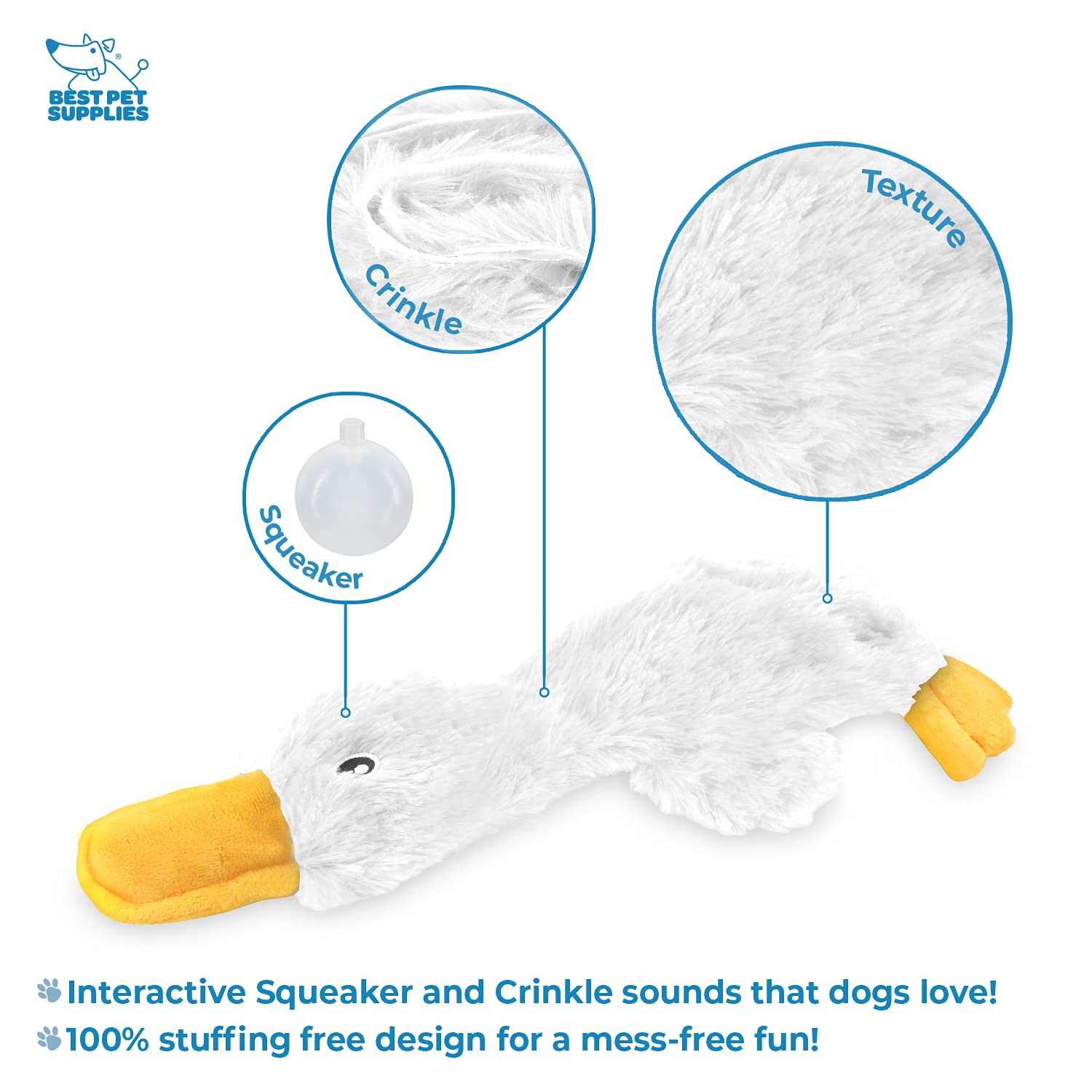 Best Pet Supplies Crinkle Dog Toy For Small, Medium, And Large Breeds, Cute No Stuffing Duck With Soft Squeaker, Fun For Indoor