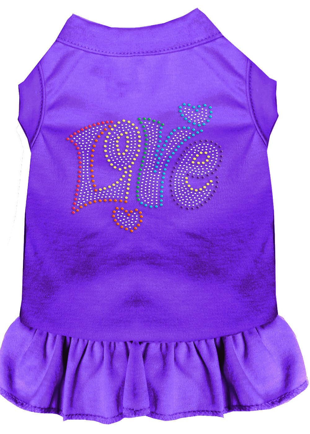Rhinestone Pet Dog & Cat Dress Rhinestone, &quot;Technicolor Love&quot; Purple LG (10-14 lbs.)