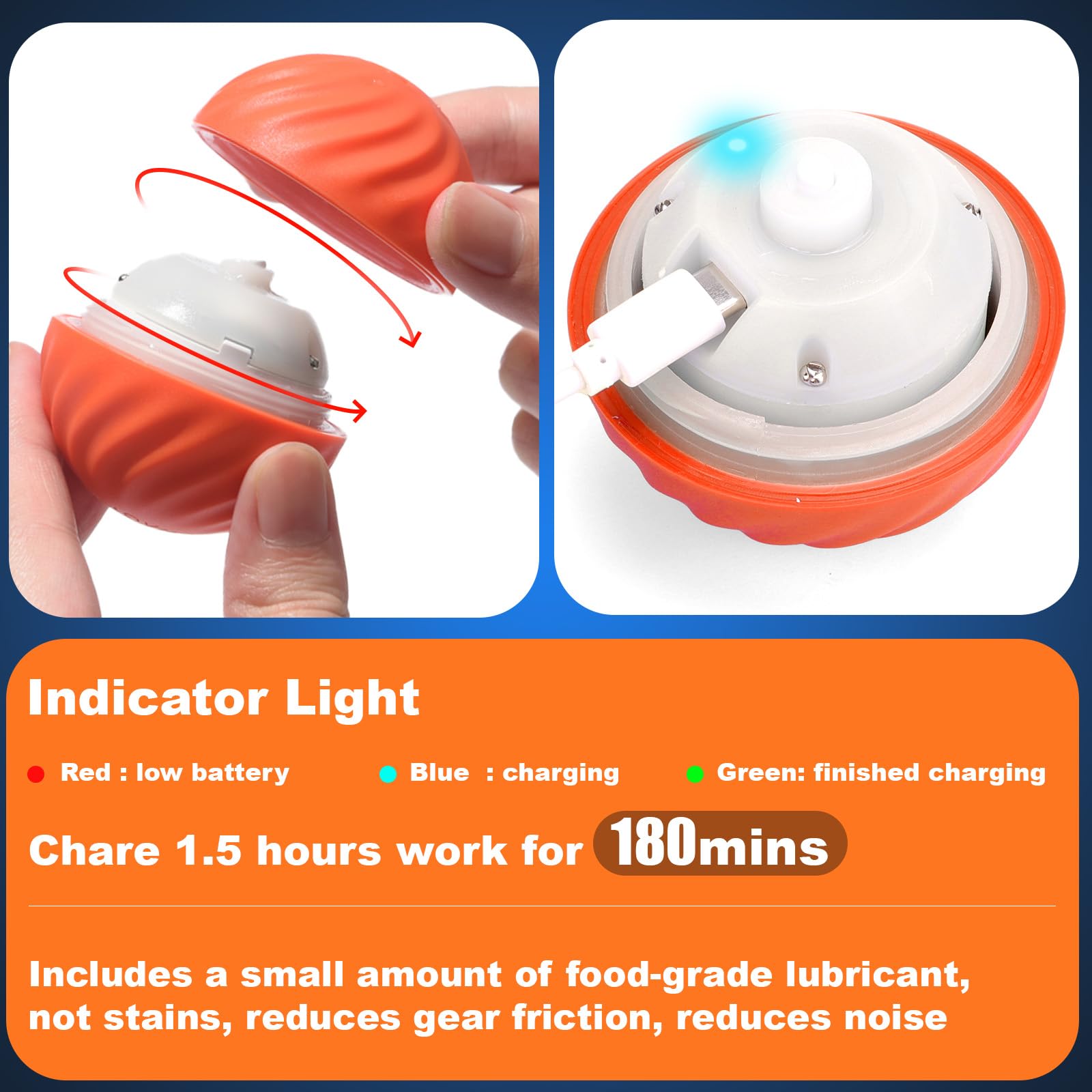 Baborui Interactive Dog Toys - Electric Dog Ball With Cover, Automatic Dog Toys For Small/Medium/Large Dogs (Large Orange)