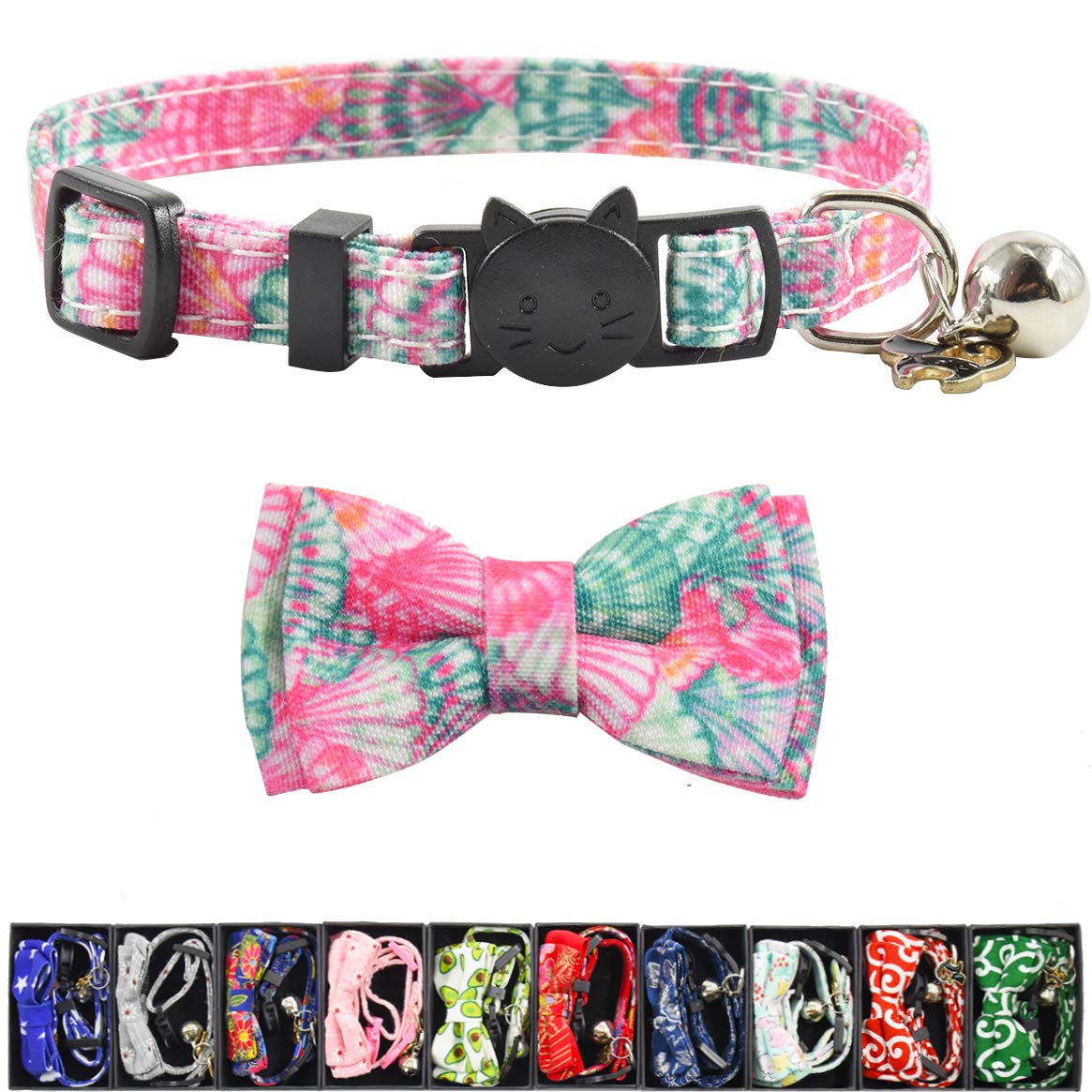 Bowtie Cat Collars Breakaway With Bell, Adjustable Cute Kitty Collars Safety Buckle Kitten Collar For Cat Puppy 7.5-11In (24)