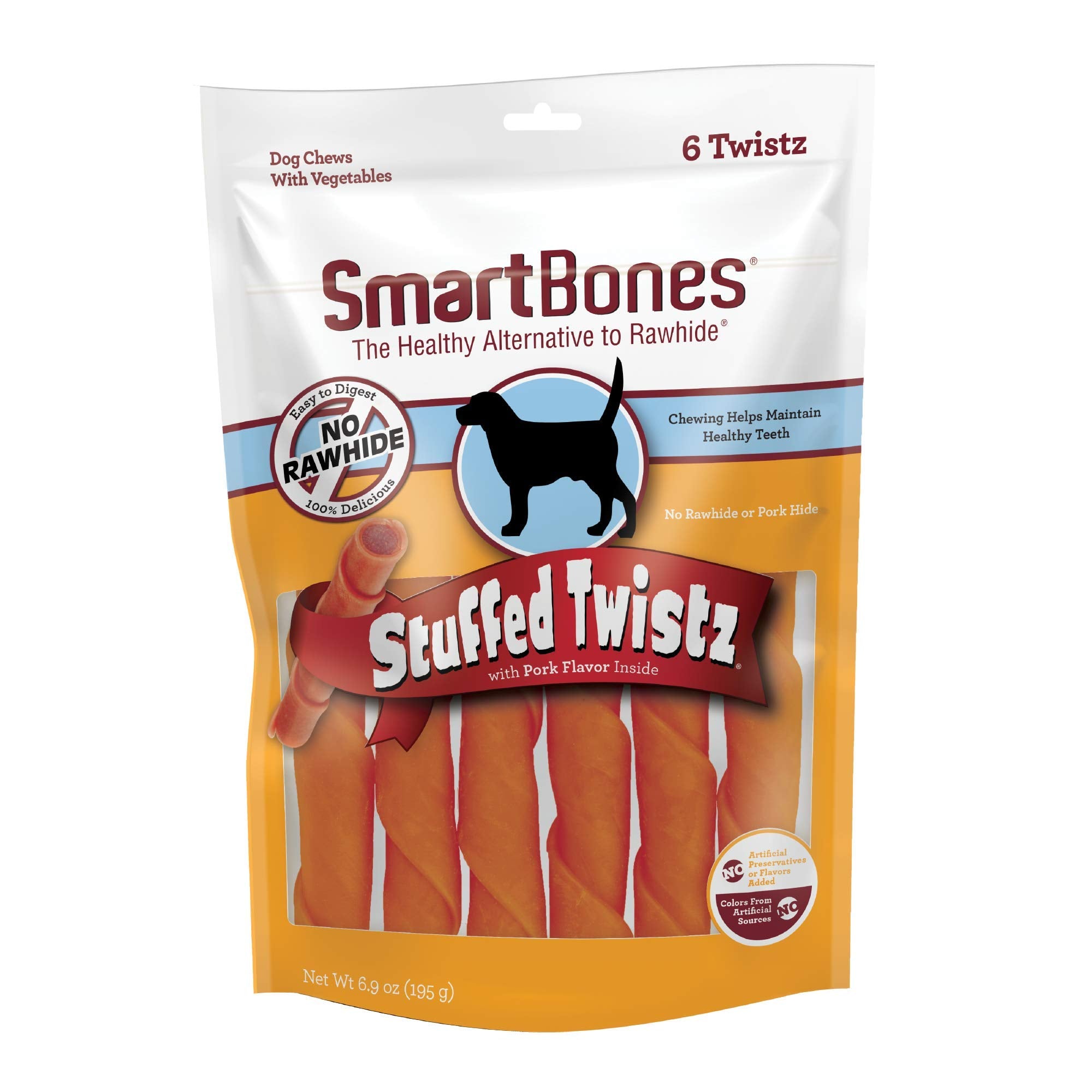 SmartBones Stuffed Twistz with Pork Flavor 6 Count, Rawhide-Free Chews for Dogs, No Artificial Preservatives or Flavors Added, (