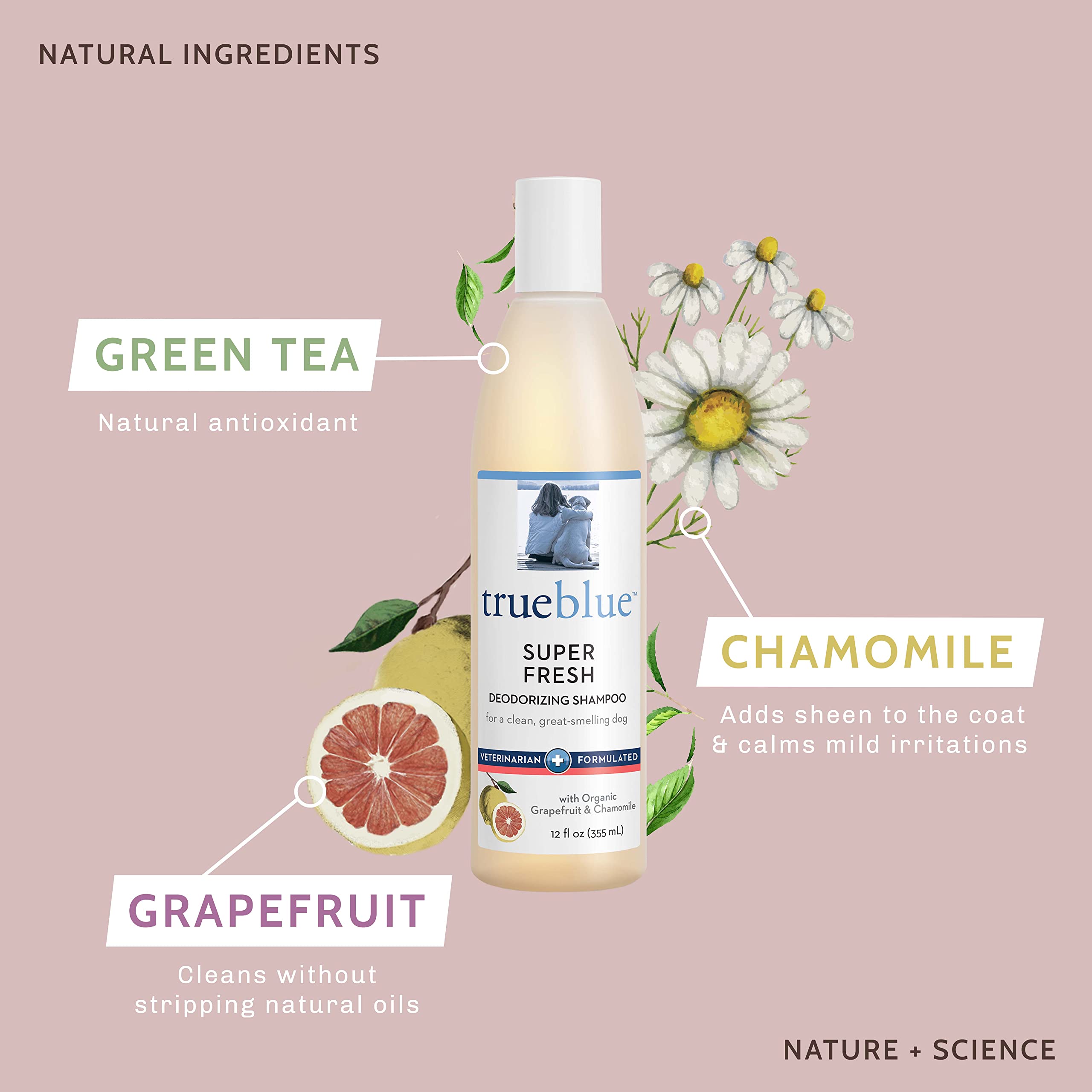 Trueblue Grapefruit & Chamomile Deodorizing Dog Shampoo – Cleansing Wash, Moisturizing – Toxin Free, Natural Botanical Blend – Tearless – 12 Fl. Oz.