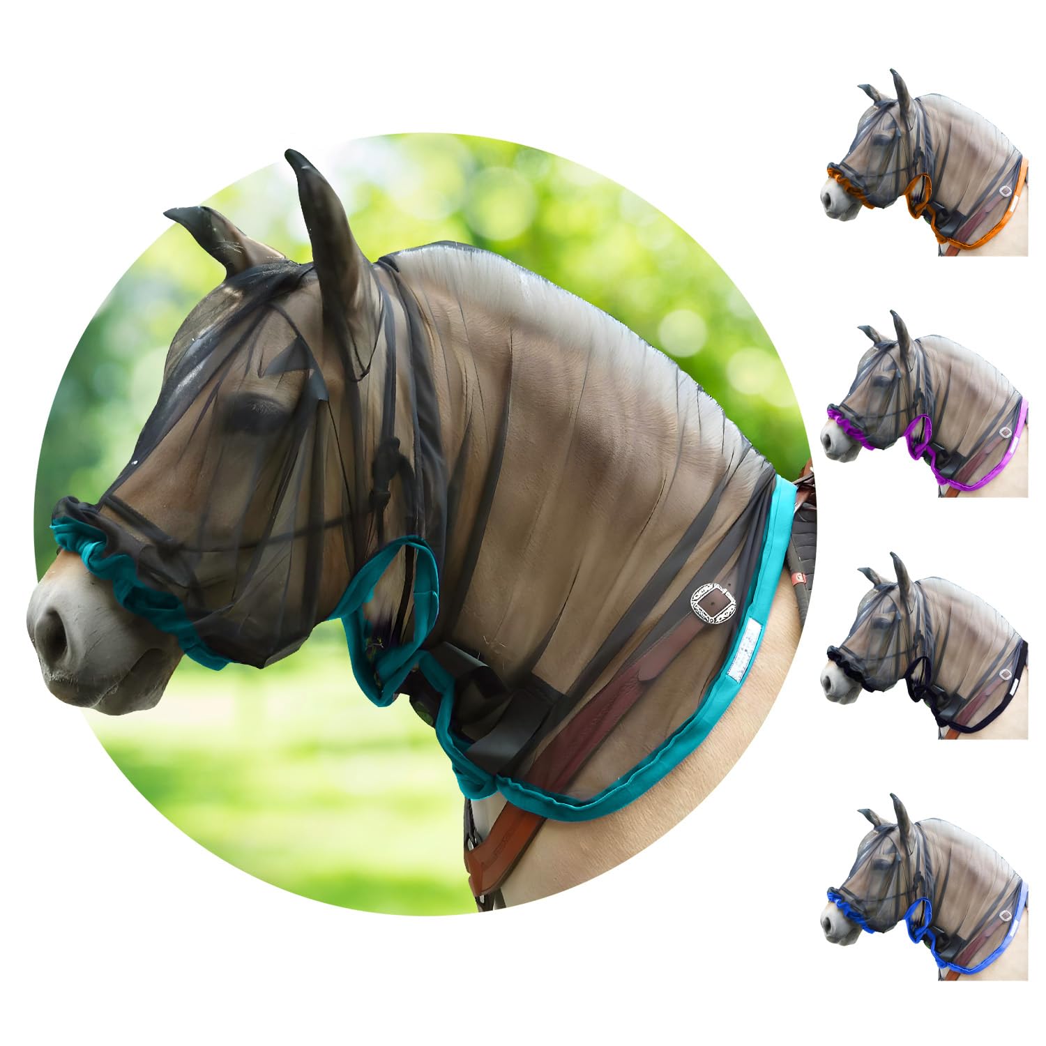 Full Horse Fly Mask with Ears - Aqua Nose-to-Wither Fly Masks for Horses with Ears Full Hoodie Horse Mask with Ear Protection So