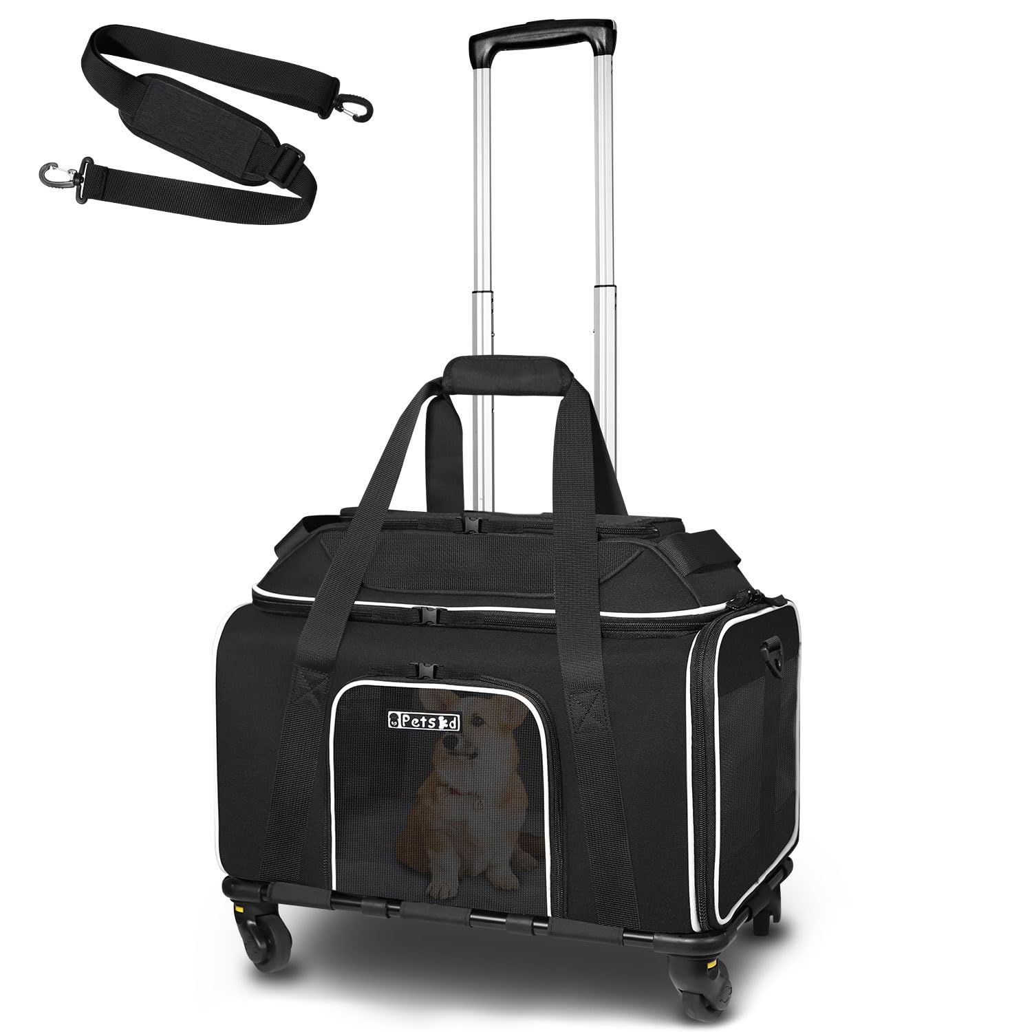 Petskd Top-Expandable Pet Carrier With Wheels 18X13X9.5 Inches Southwest Airline Approved, Soft-Sided Carrier For Small Cats Dog