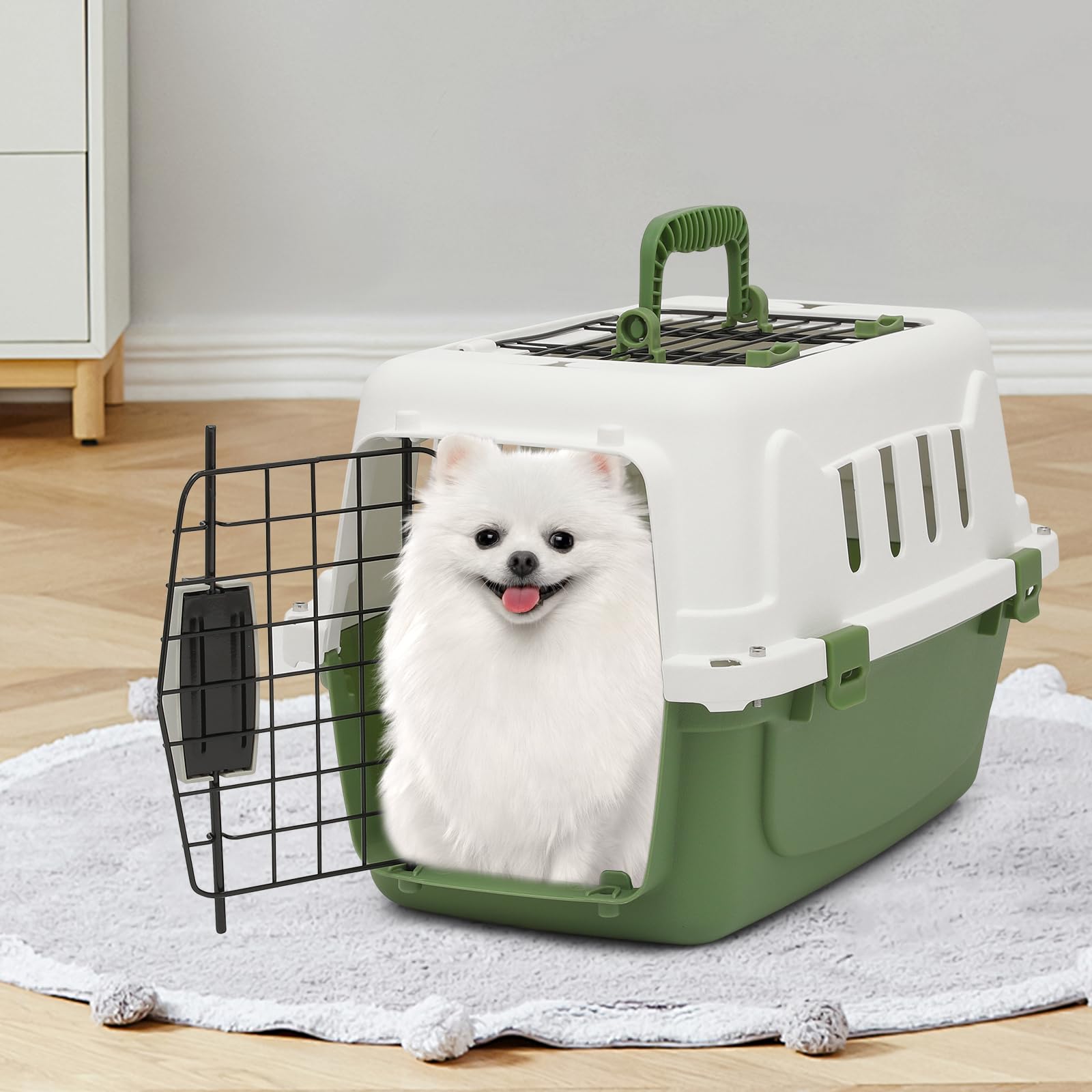 Athena Collection 18' Hard-Sided Travel Pet Carrier For Small Dogs And Cats, Plastic Dog Crate With 2-Door Top & Front Load, Ve