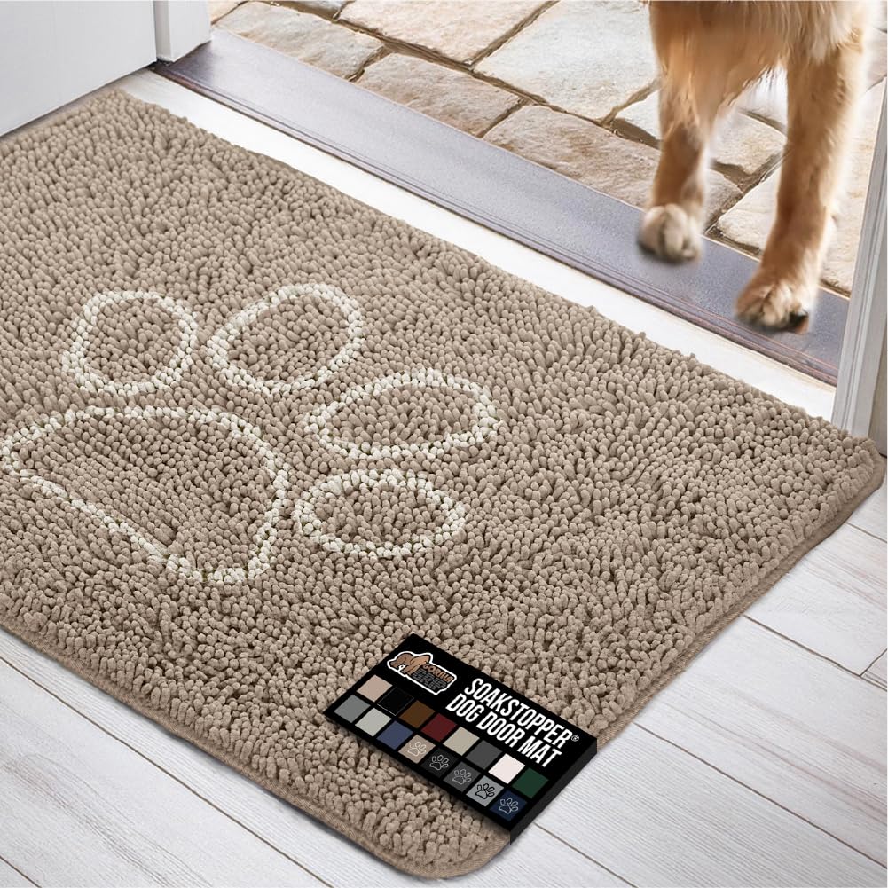 GORILLA GRIP Dog Doormat, Absorbent Doormats for Muddy Dogs Paws, 30x20 Machine Washable Soakstopper Rugs, Cleaner Floors, US De