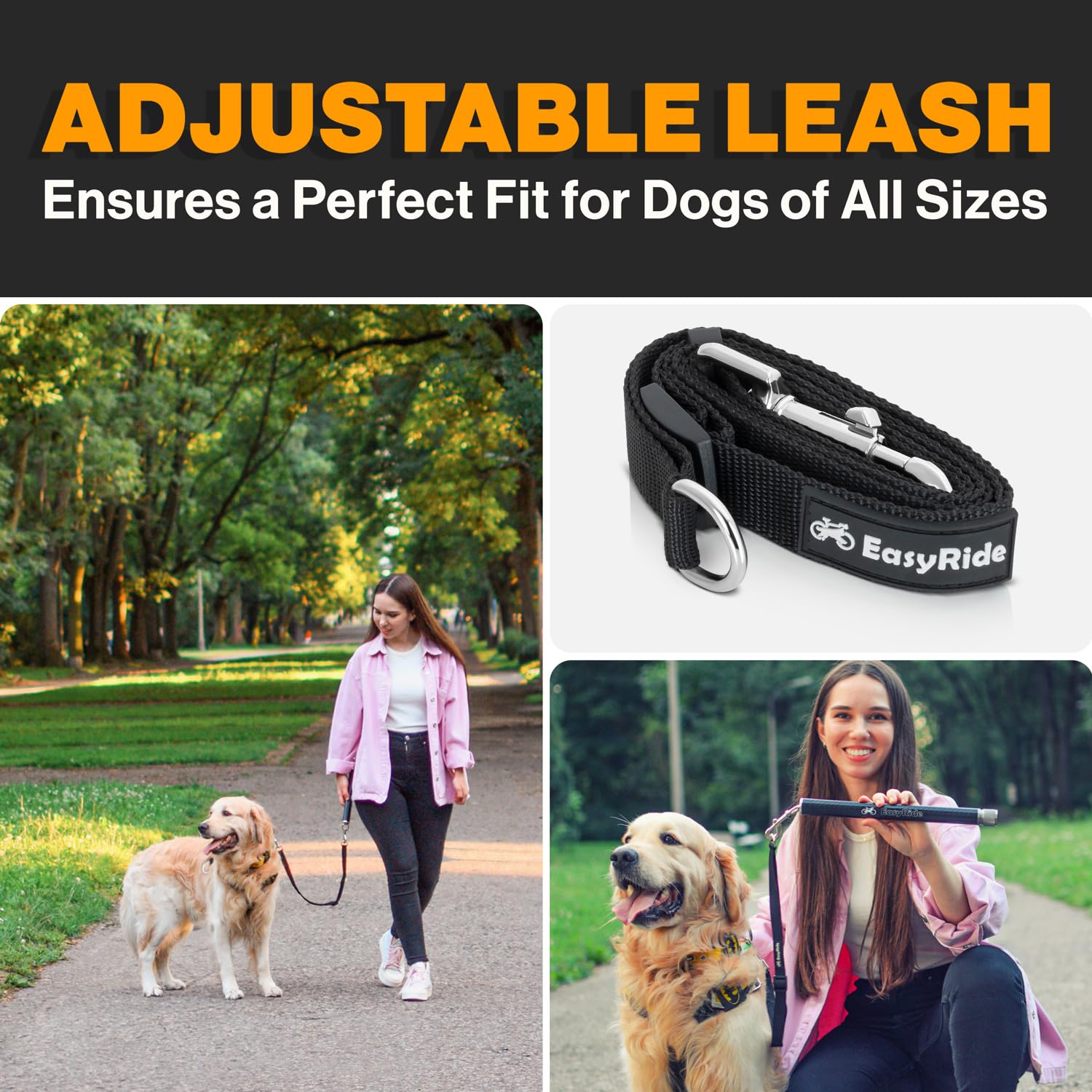 Malabi V2.0-180?Rotating Dog Bike Leash - With Shock Absorbers And Quick Attach Mechanism | Carbon Fiber | Detachable, Adjustable For The Smoothest Ride- Patent Pending (Black)