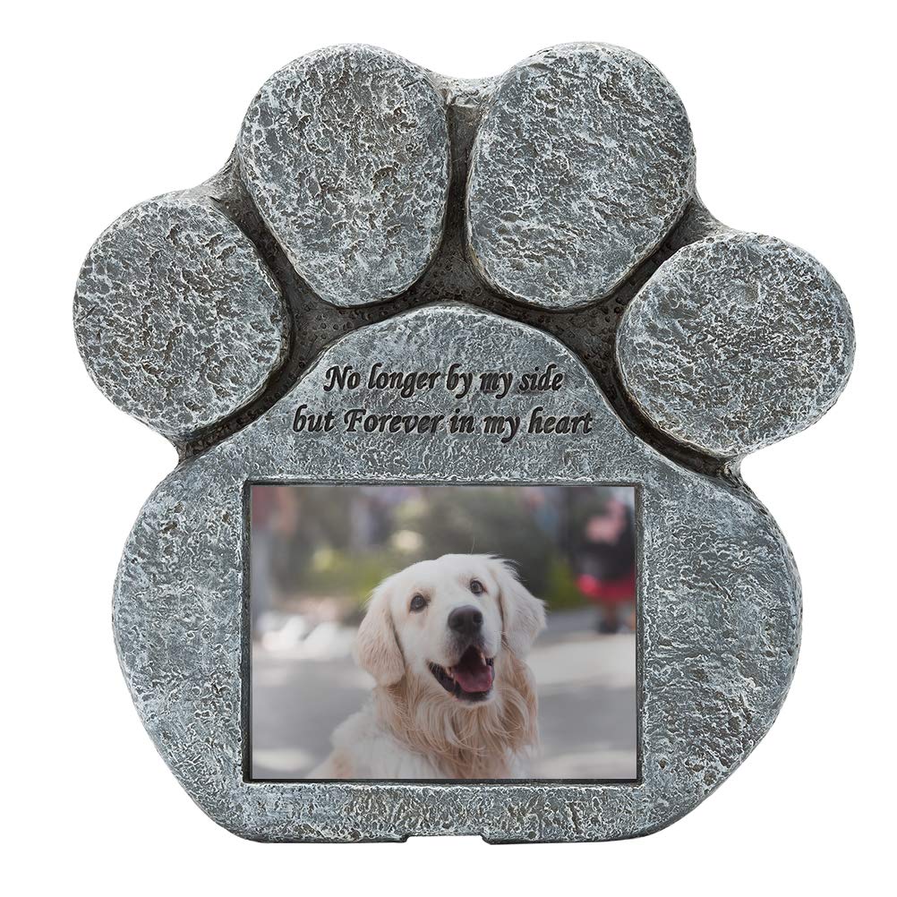 Expawlorer Pet Memorial Gifts - Pawprint Dog Memorial Gifts For Loss Of Dog With Personalized Picture Frame, Pet Headstone Grave Markers With Sympathy Poem Remembrance Tombstone In Lawn Backyard