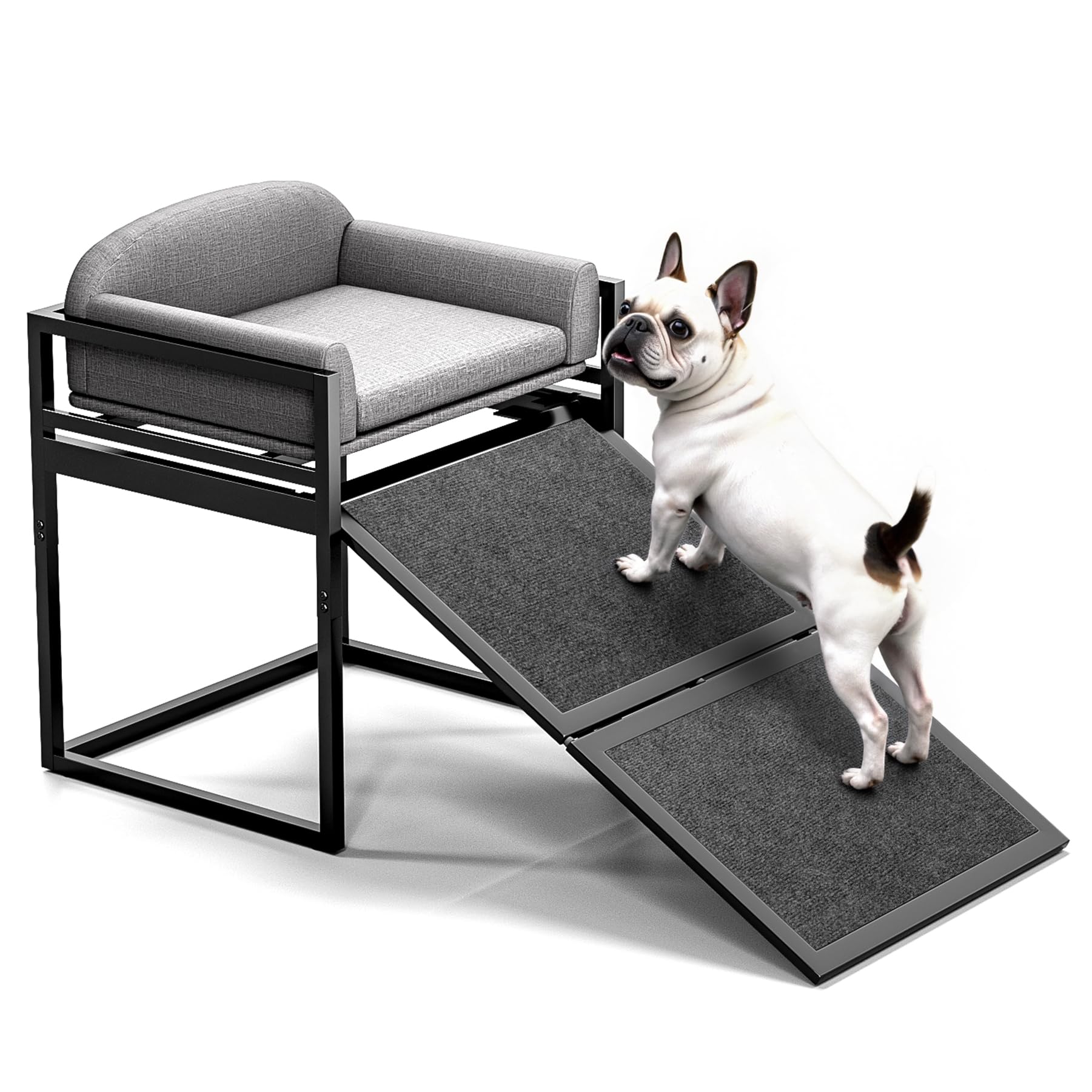 AZV Non Slip Dog Stairs Ramps for High Bed,Extra Wide Seat Chairs Mate for Small Puppy,Metal Frame Steps for Doggie to Get on Be