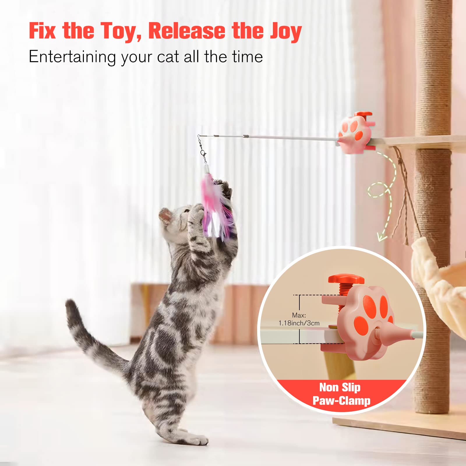 Bebobly 3-In-1 Retractable Cat Wand Toy For Indoor Cats