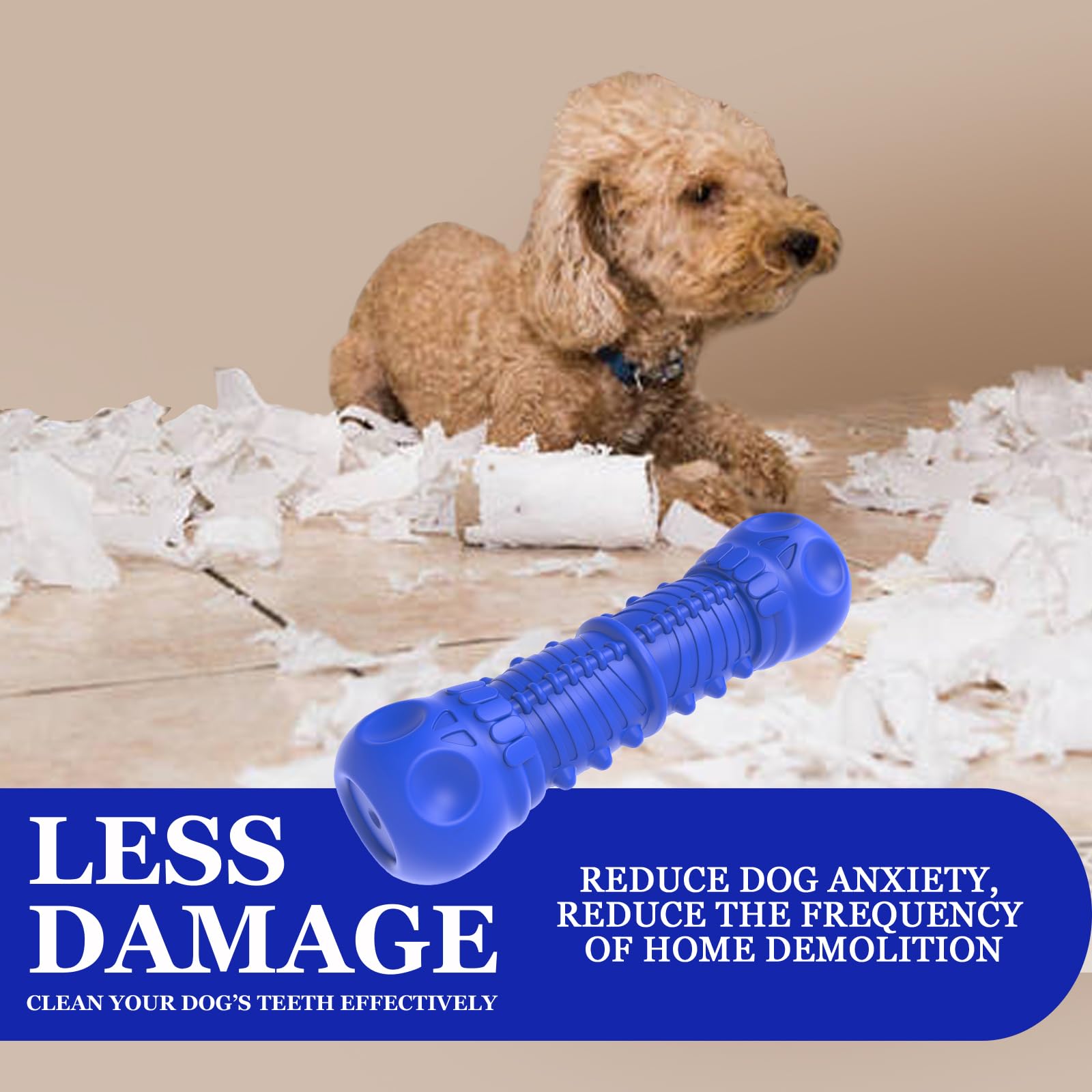 ZIKATON Dog Squeaky Toys for Aggressive Chewers - Durable Natural Rubber Chew Toys for Small Dogs, Bule 0, Tough & Long-lasting