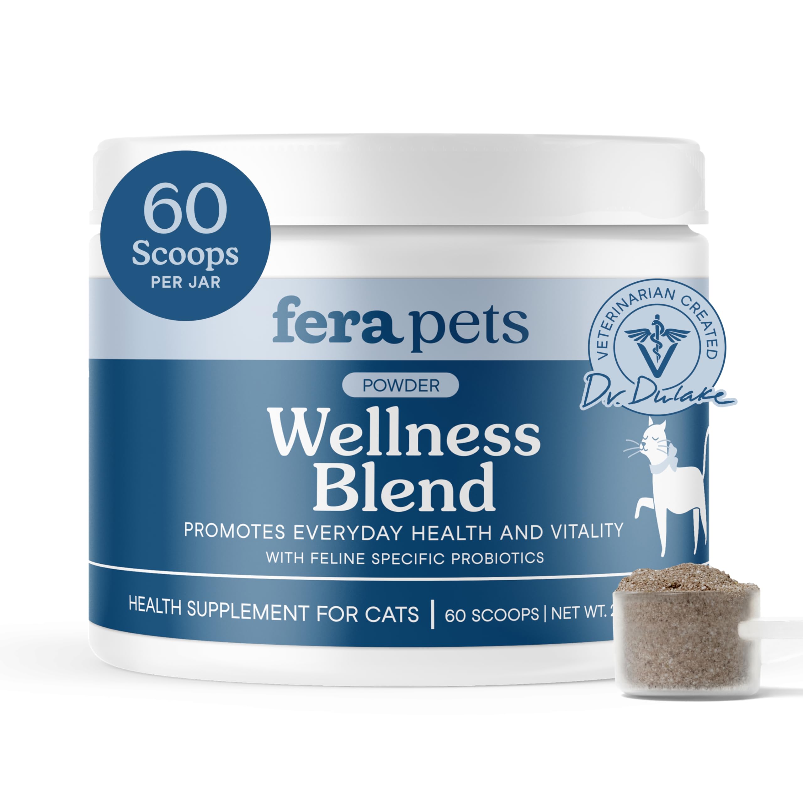 Fera Pets Wellness Blend - Cat Health Supplement with Feline-Specific Probiotics, Taurine and Lysine - Promotes Healthy Joints, 